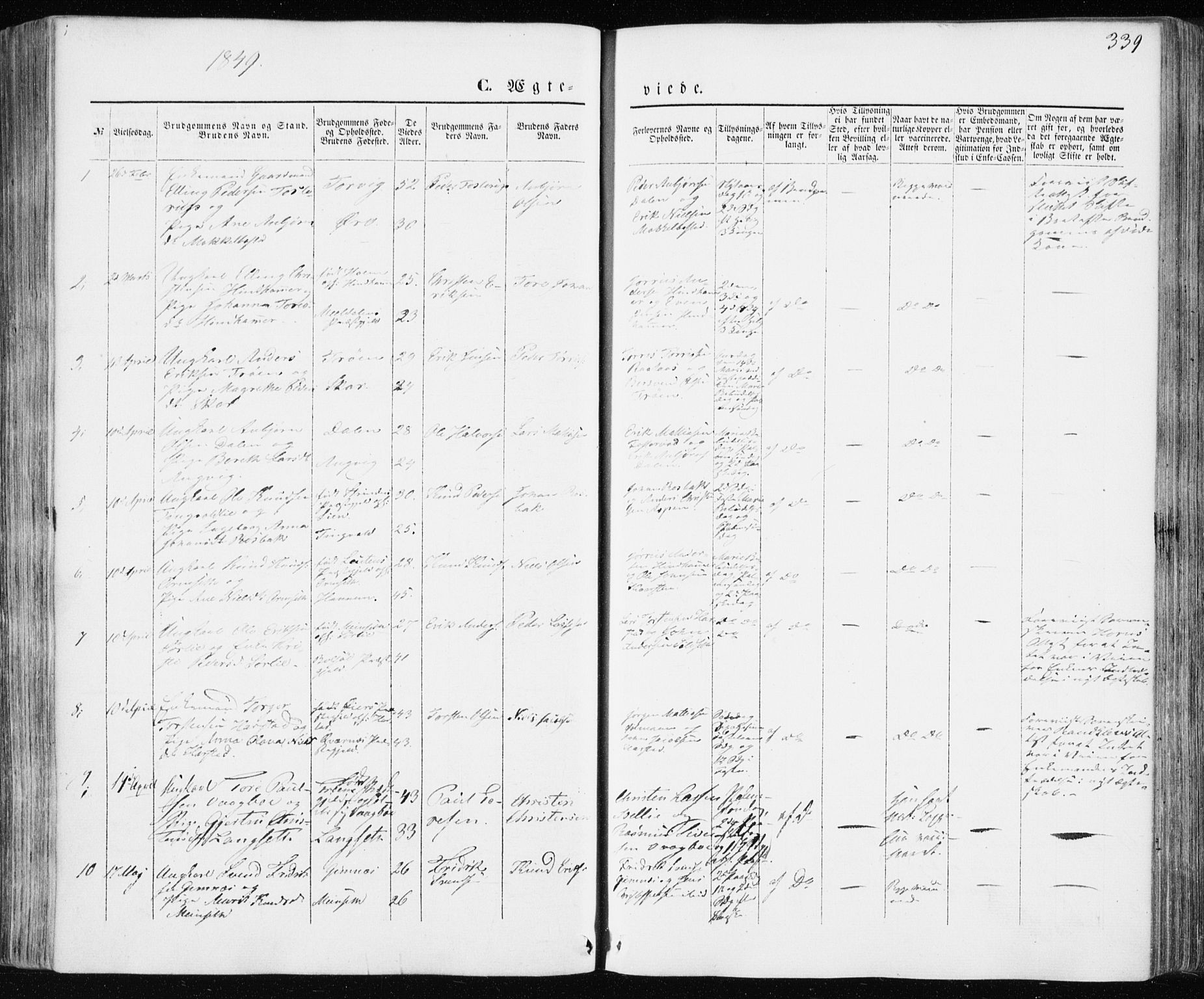 Ministerialprotokoller, klokkerbøker og fødselsregistre - Møre og Romsdal, AV/SAT-A-1454/586/L0984: Parish register (official) no. 586A10, 1844-1856, p. 339