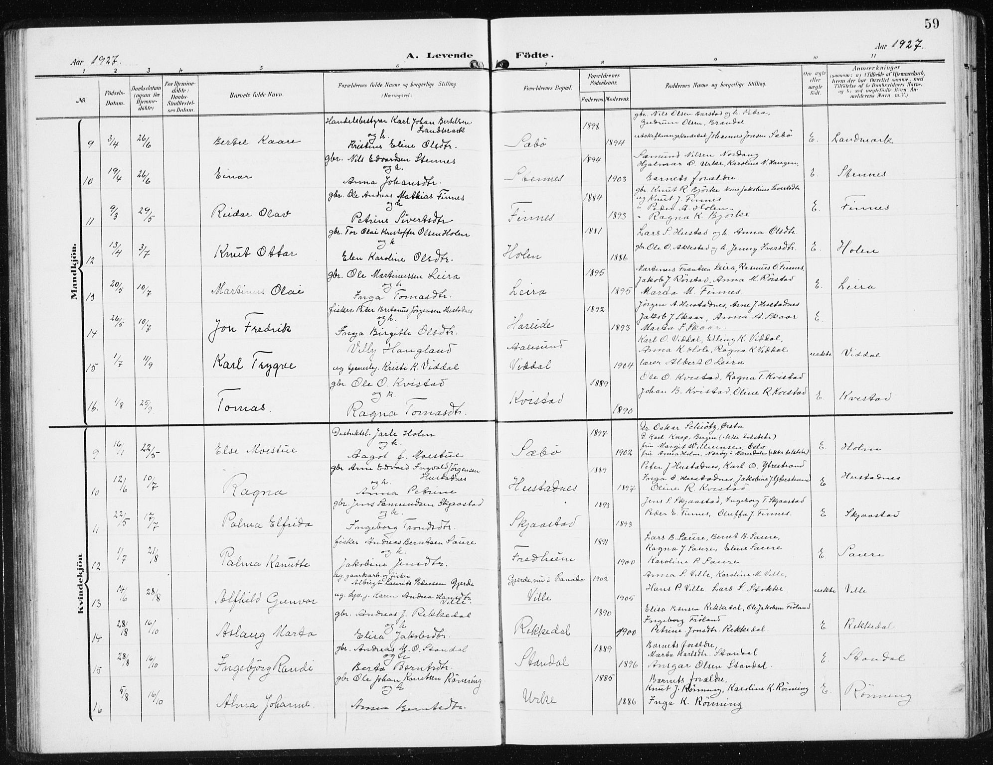 Ministerialprotokoller, klokkerbøker og fødselsregistre - Møre og Romsdal, SAT/A-1454/515/L0216: Parish register (copy) no. 515C03, 1906-1941, p. 59