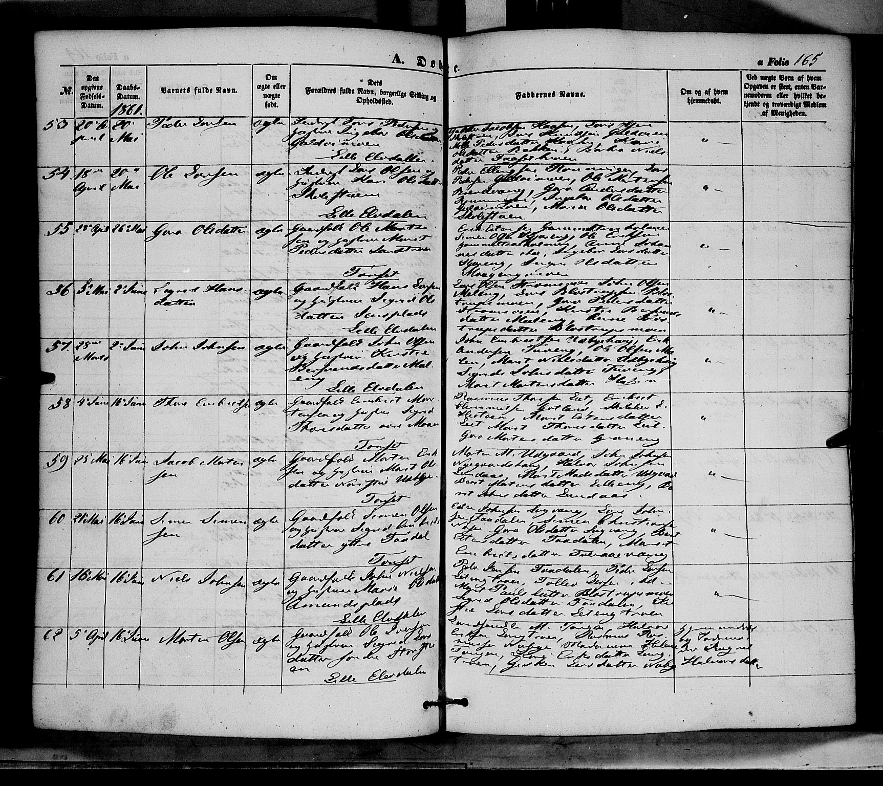 Tynset prestekontor, SAH/PREST-058/H/Ha/Haa/L0020: Parish register (official) no. 20, 1848-1862, p. 165