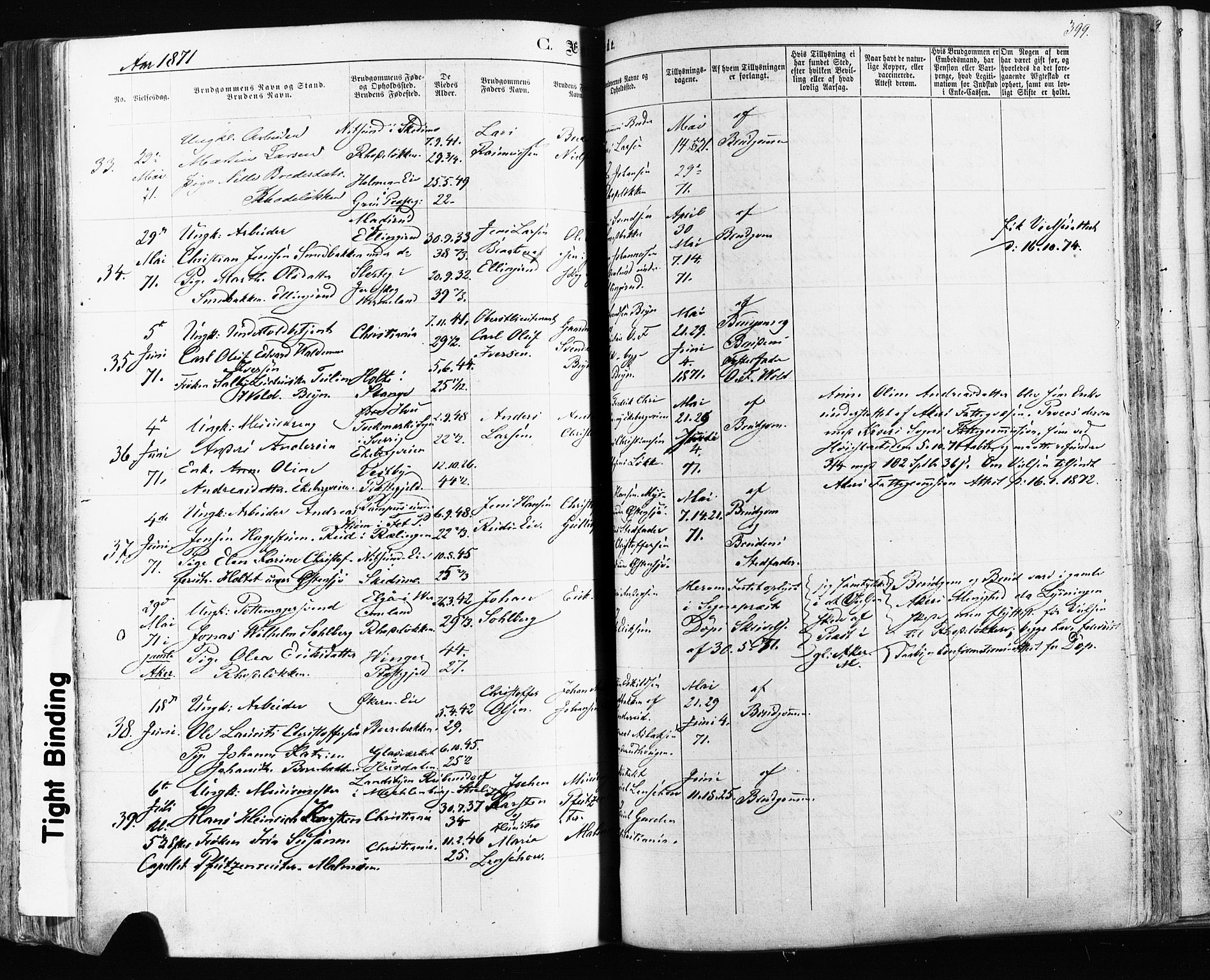 Østre Aker prestekontor Kirkebøker, SAO/A-10840/F/Fa/L0003: Parish register (official) no. I 3, 1869-1875, p. 399