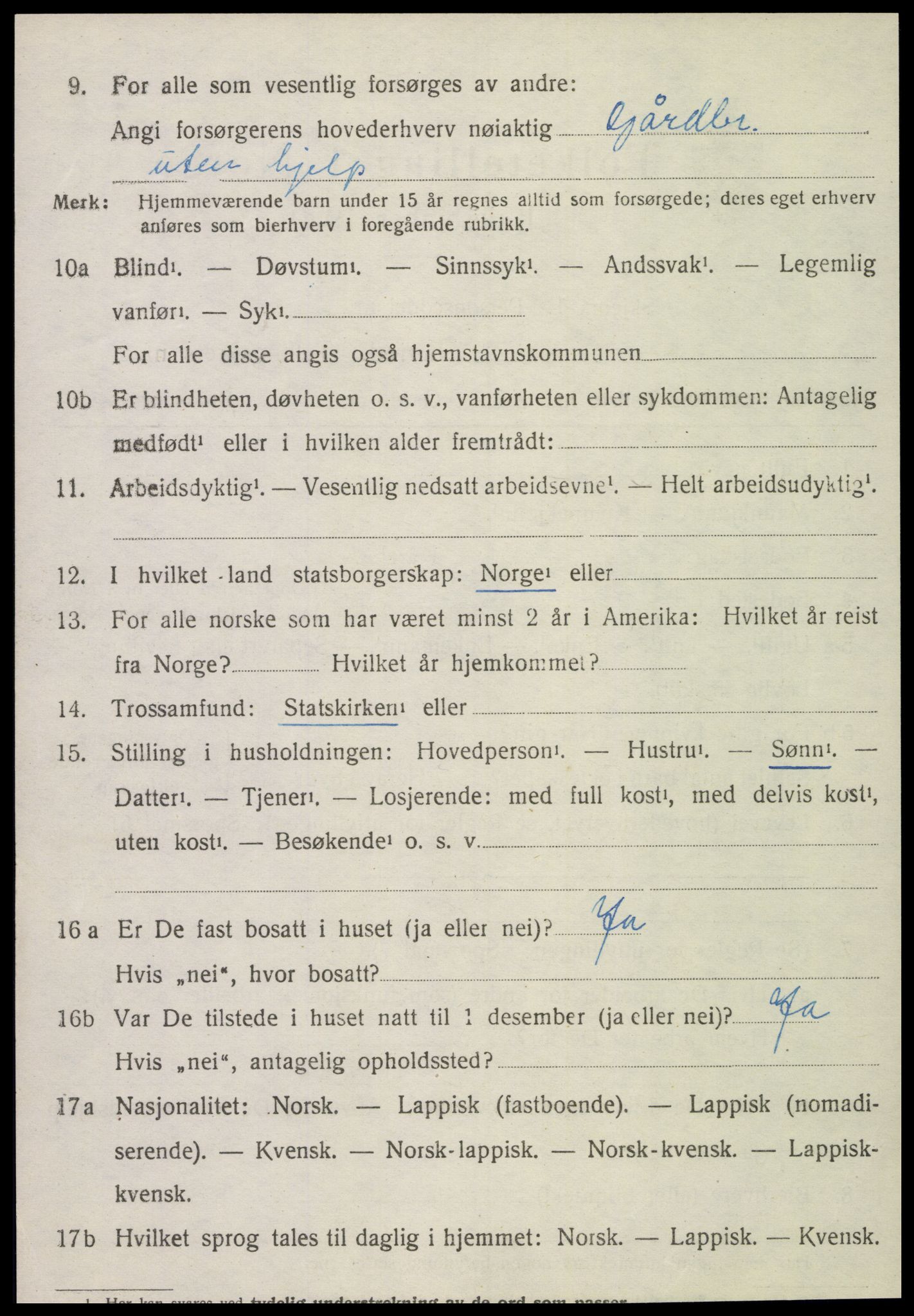 SAT, 1920 census for Kvam, 1920, p. 1998