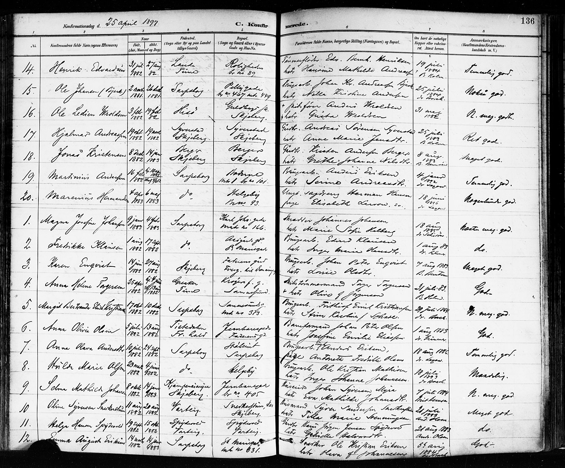 Sarpsborg prestekontor Kirkebøker, AV/SAO-A-2006/F/Fa/L0004: Parish register (official) no. 4, 1892-1899, p. 136