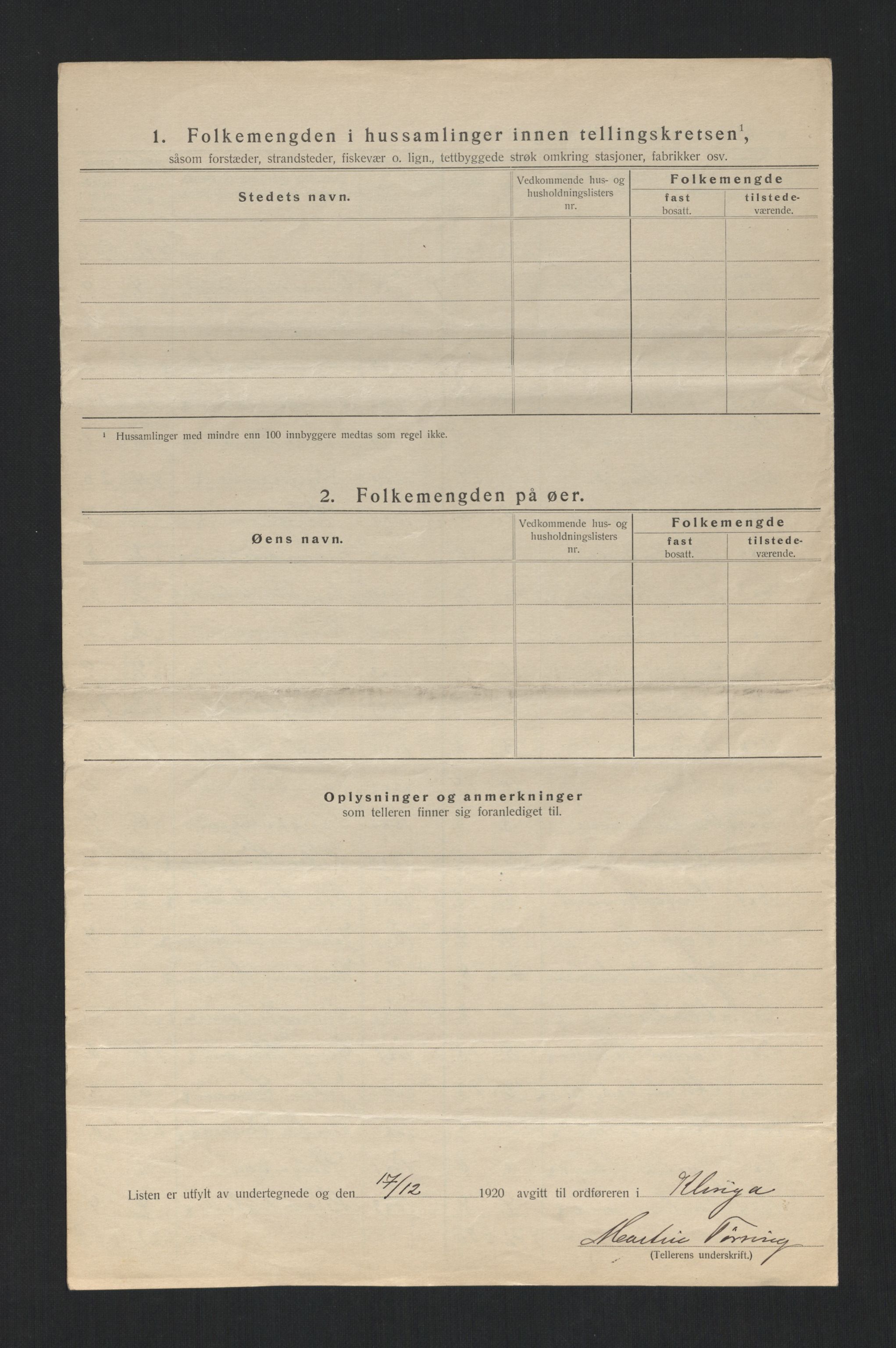 SAT, 1920 census for Klinga, 1920, p. 25