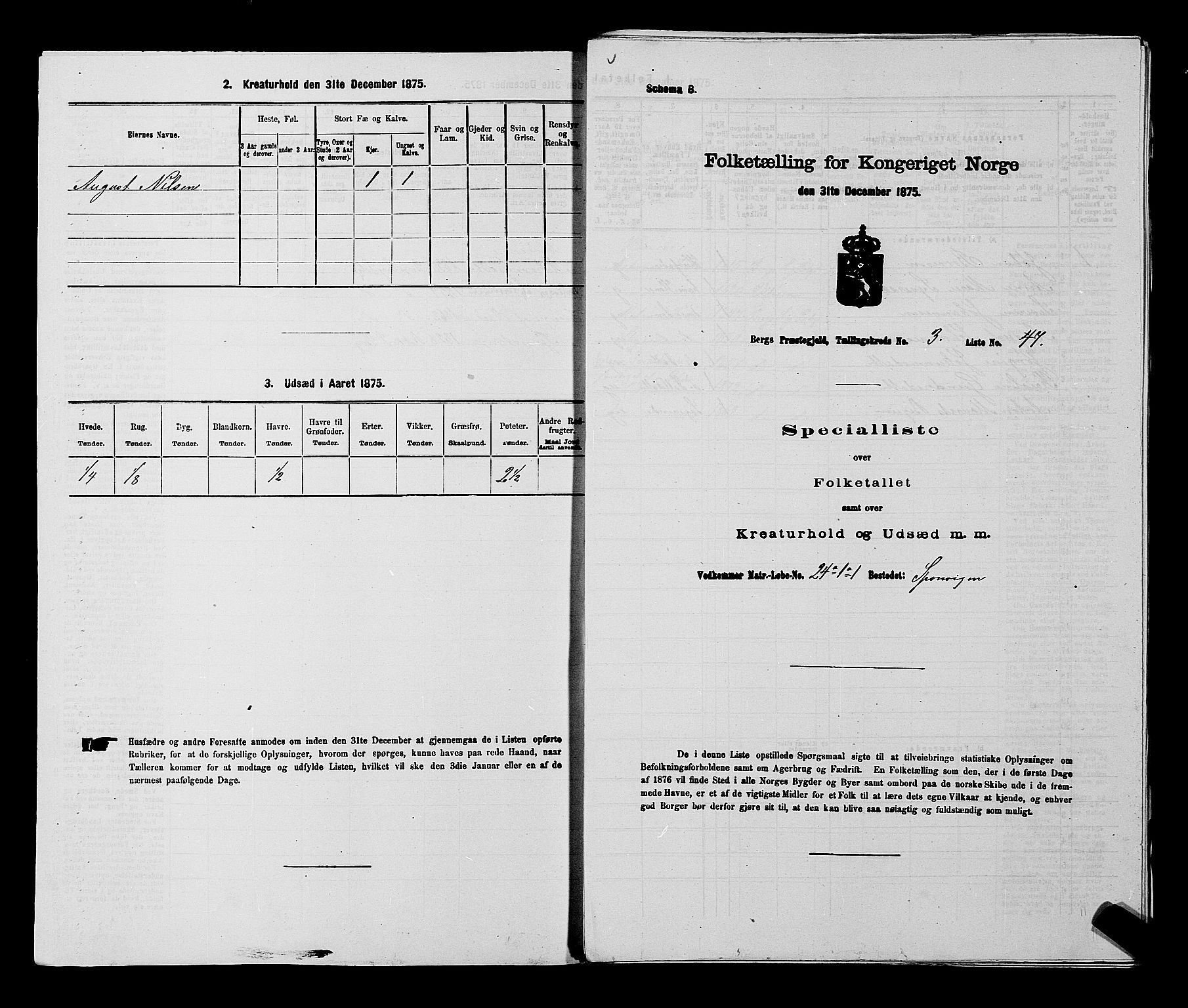 RA, 1875 census for 0116P Berg, 1875, p. 407