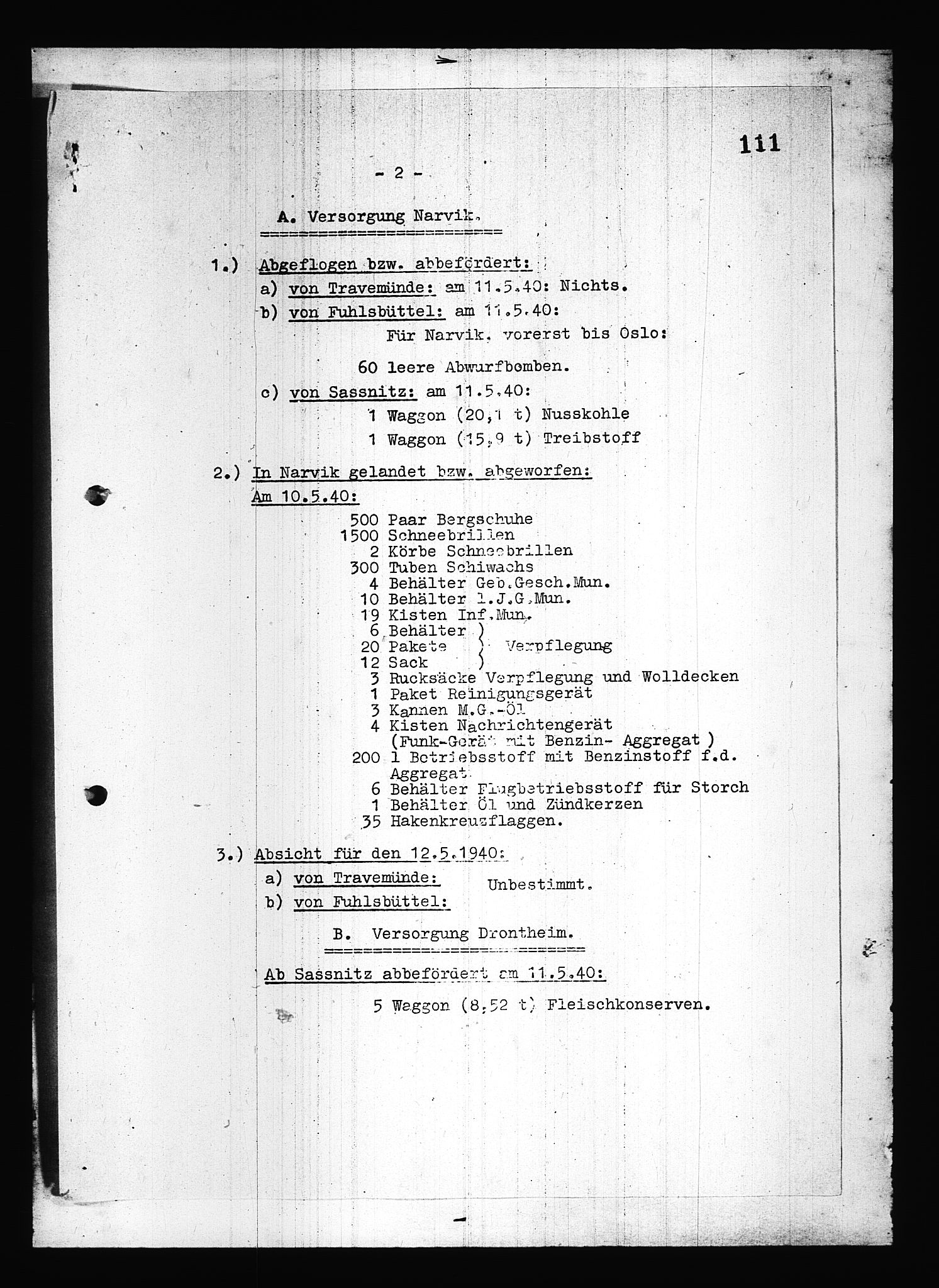 Documents Section, AV/RA-RAFA-2200/V/L0083: Amerikansk mikrofilm "Captured German Documents".
Box No. 722.  FKA jnr. 615/1954., 1940, p. 253