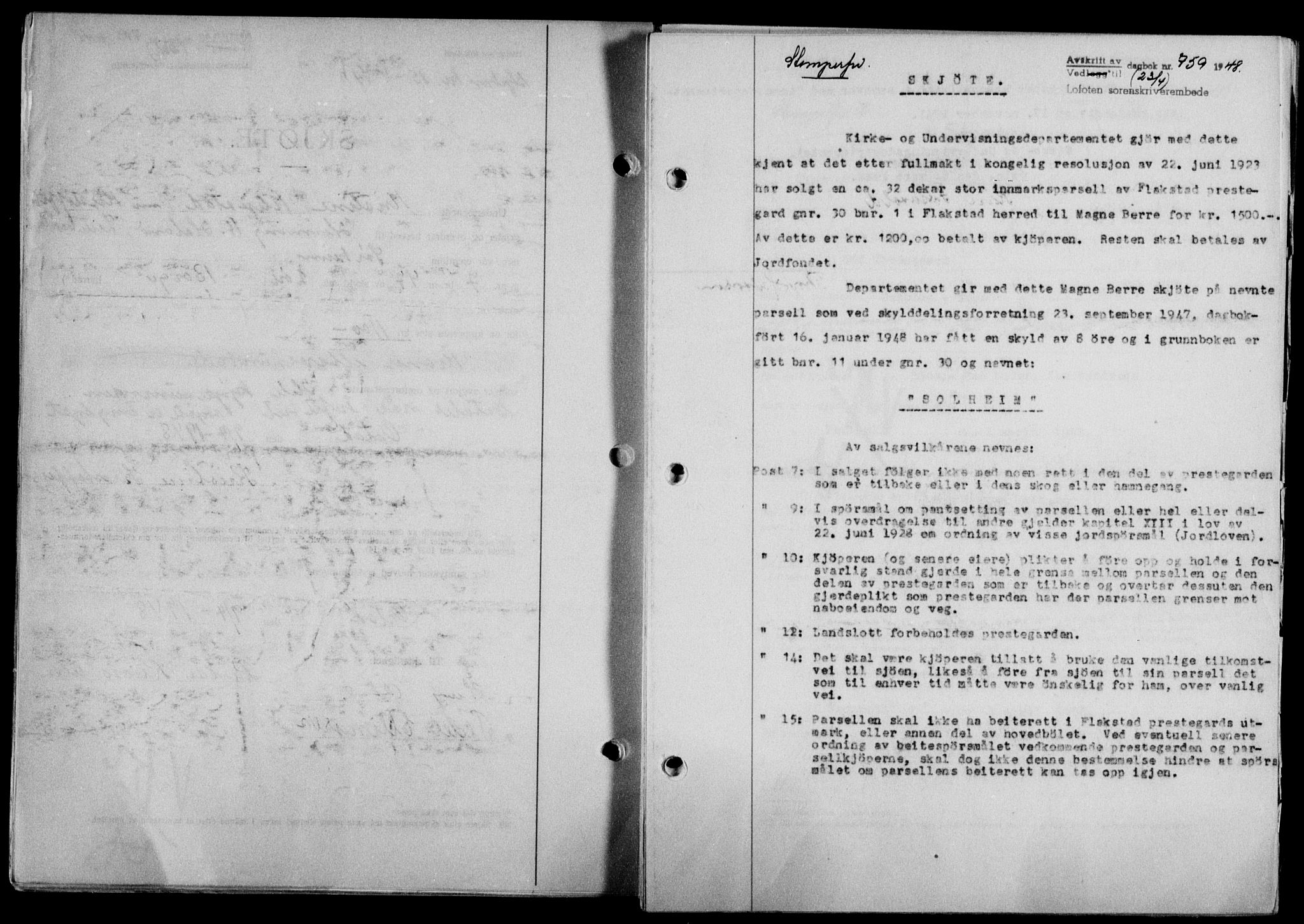 Lofoten sorenskriveri, SAT/A-0017/1/2/2C/L0018a: Mortgage book no. 18a, 1948-1948, Diary no: : 759/1948
