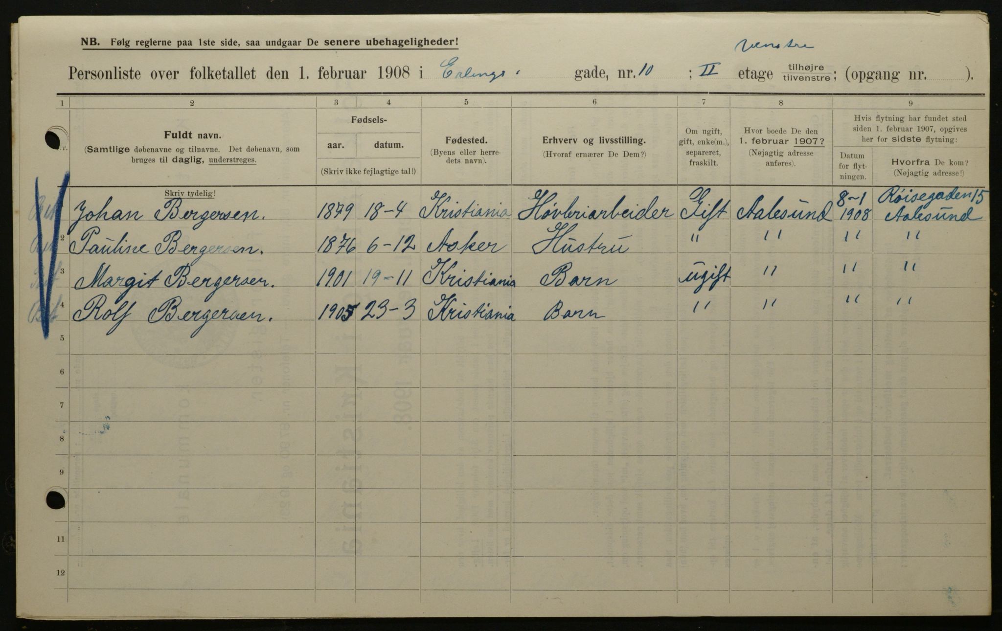 OBA, Municipal Census 1908 for Kristiania, 1908, p. 20048