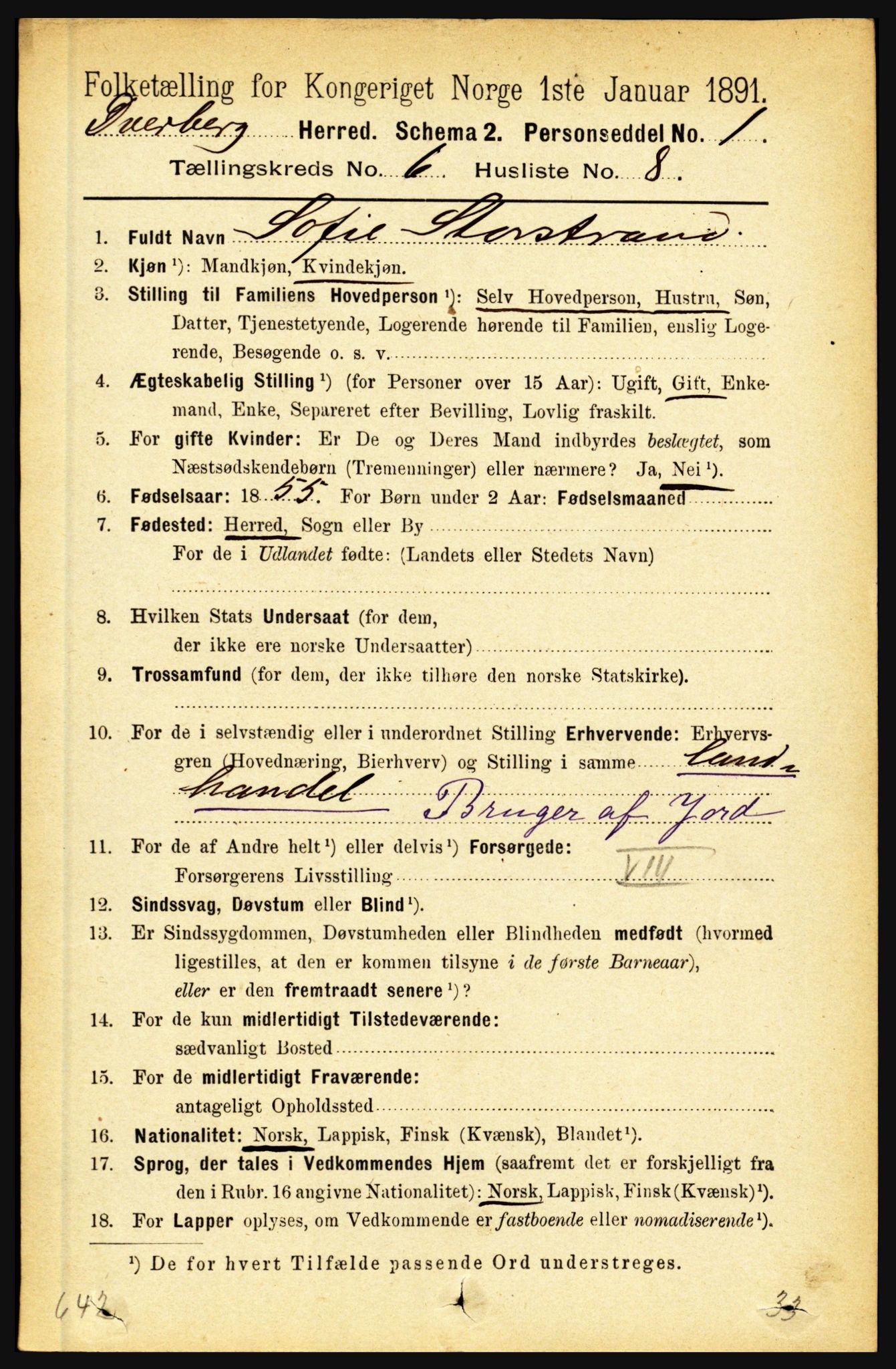 RA, 1891 census for 1872 Dverberg, 1891, p. 2176