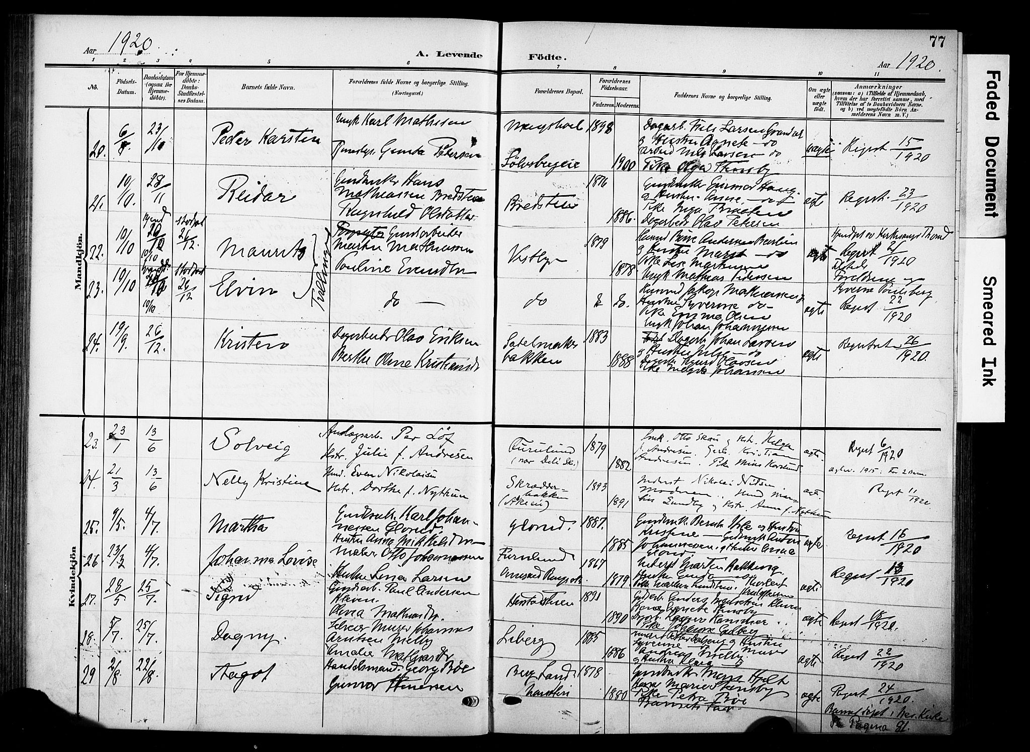 Nes prestekontor, Hedmark, SAH/PREST-020/K/Ka/L0013: Parish register (official) no. 13, 1906-1924, p. 77