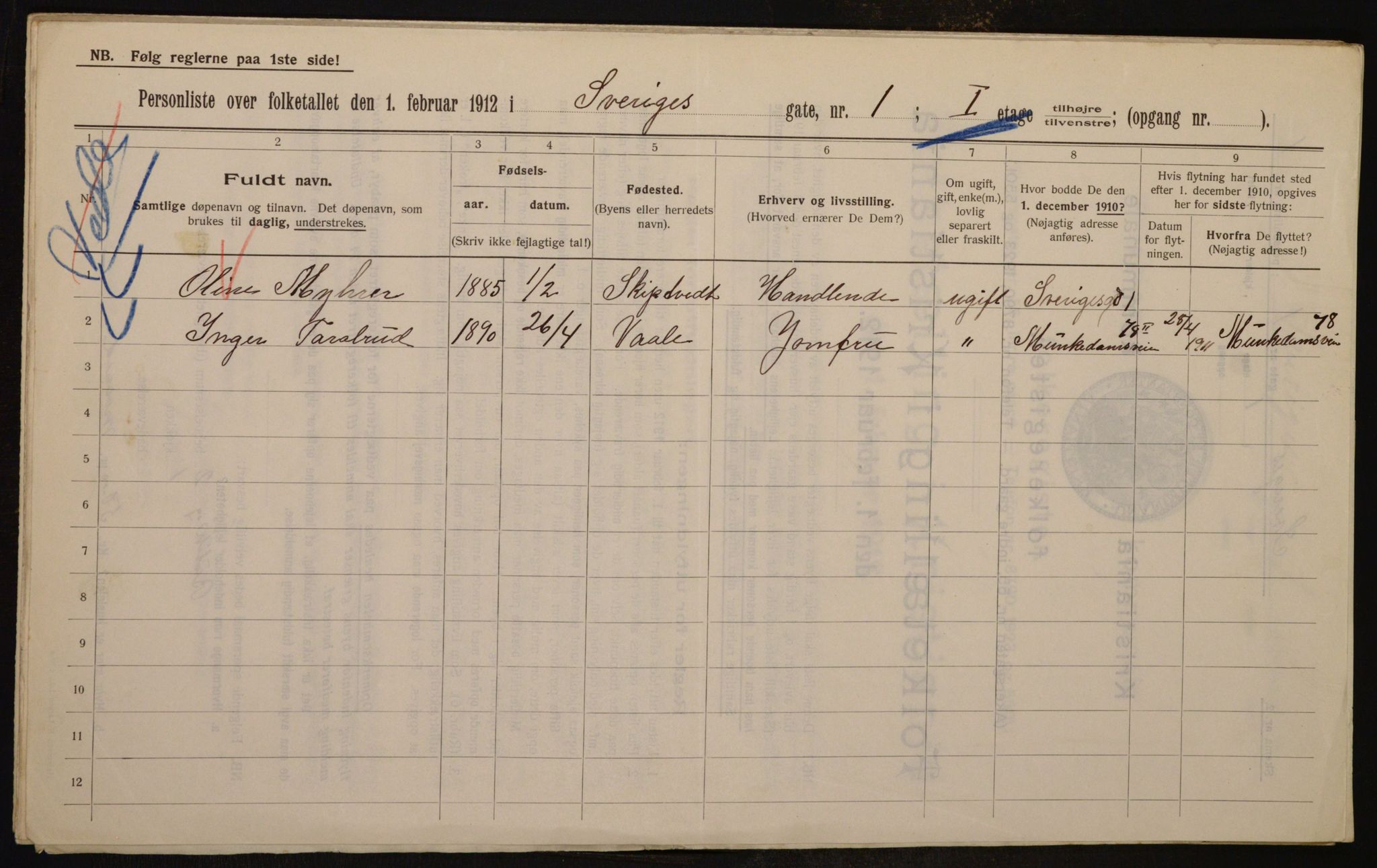 OBA, Municipal Census 1912 for Kristiania, 1912, p. 105794