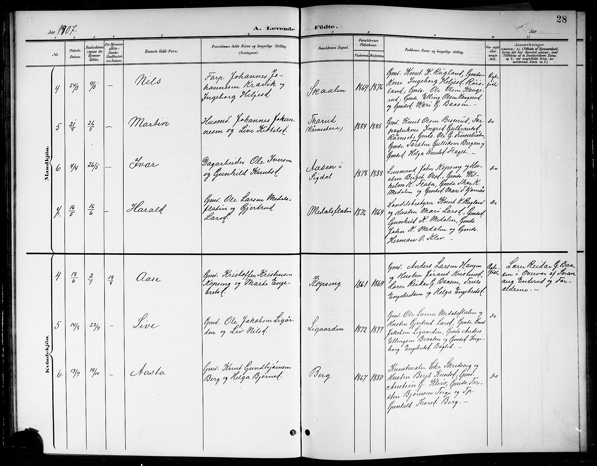 Sigdal kirkebøker, SAKO/A-245/G/Gb/L0003: Parish register (copy) no. II 3, 1901-1916, p. 28