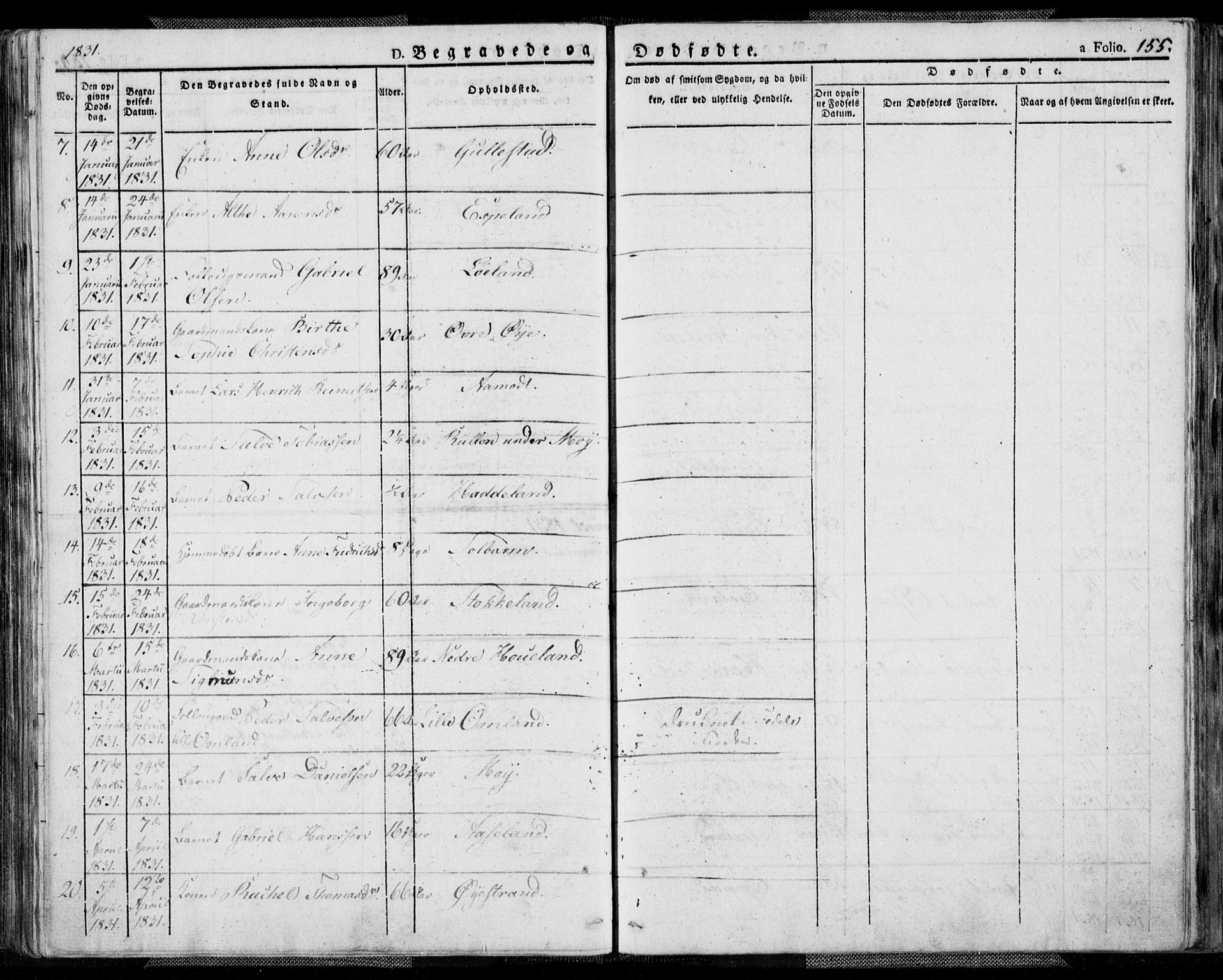 Kvinesdal sokneprestkontor, AV/SAK-1111-0026/F/Fa/Fab/L0004: Parish register (official) no. A 4, 1829-1843, p. 155