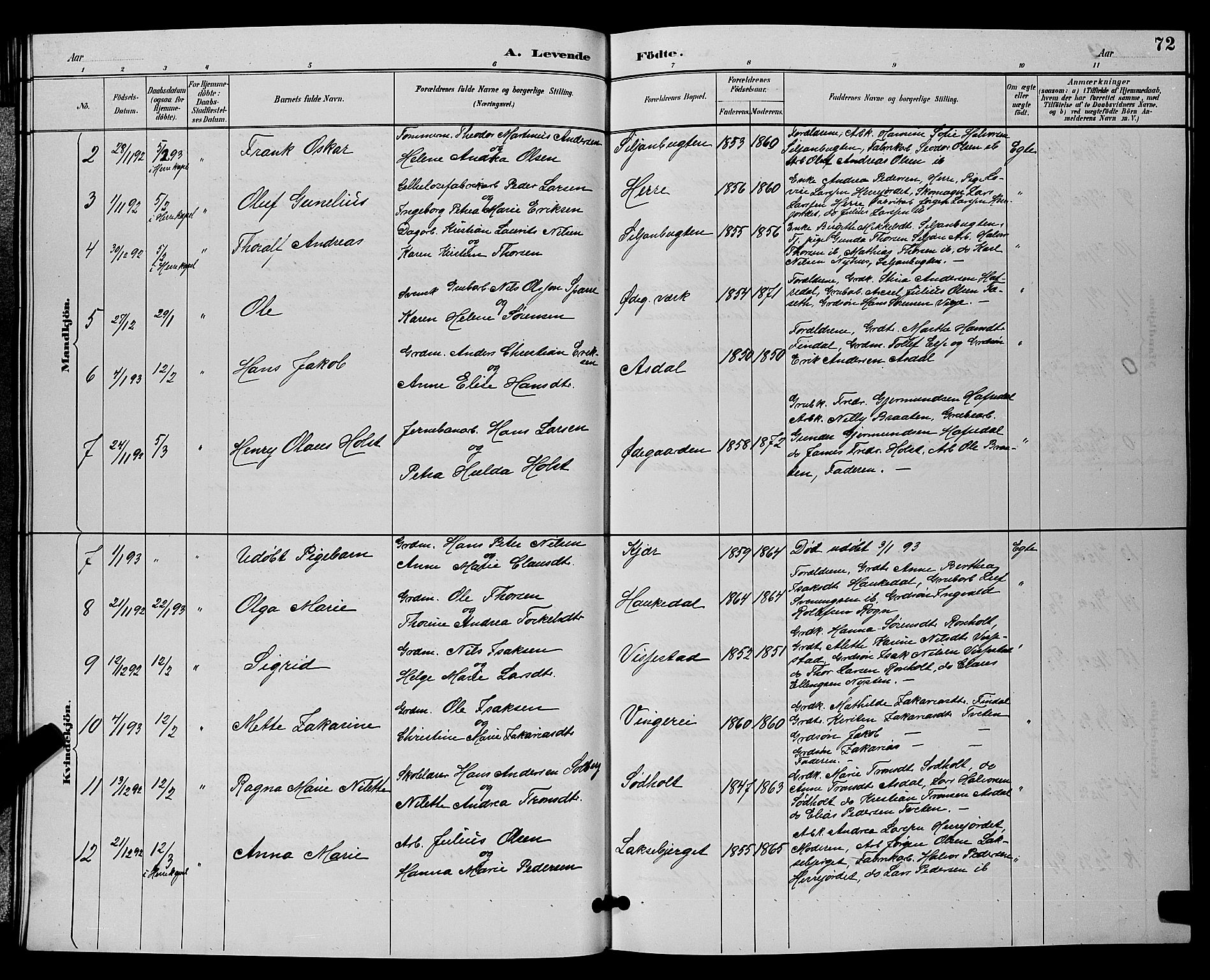 Bamble kirkebøker, SAKO/A-253/G/Ga/L0009: Parish register (copy) no. I 9, 1888-1900, p. 72