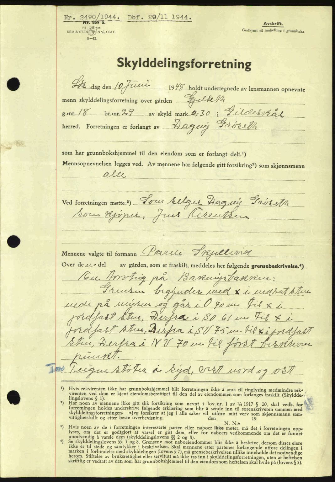 Salten sorenskriveri, AV/SAT-A-4578/1/2/2C: Mortgage book no. A14-15, 1943-1945, Diary no: : 2490/1944