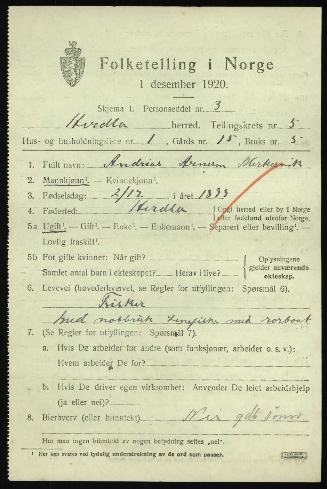 SAB, 1920 census for Herdla, 1920, p. 3817