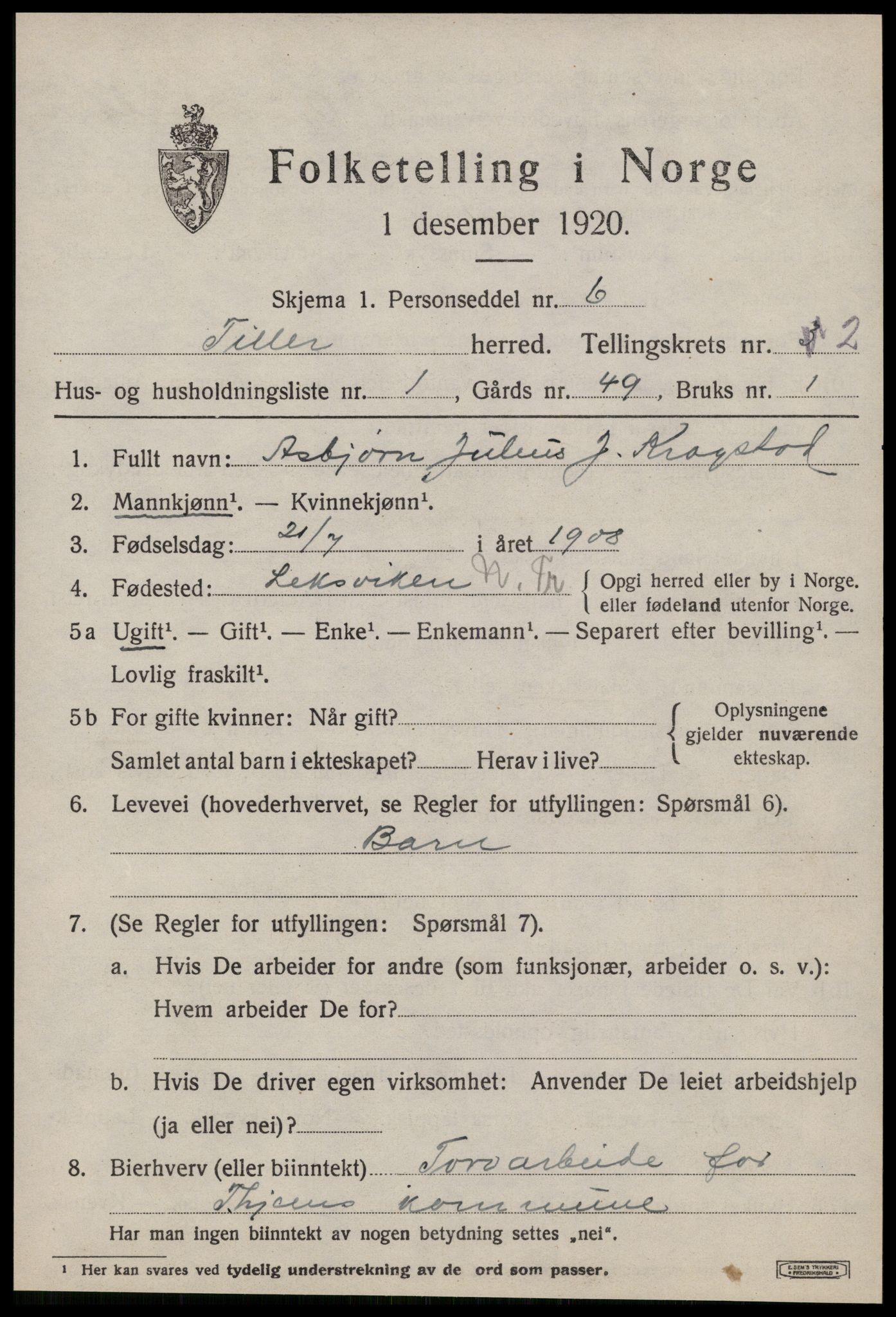 SAT, 1920 census for Tiller, 1920, p. 987