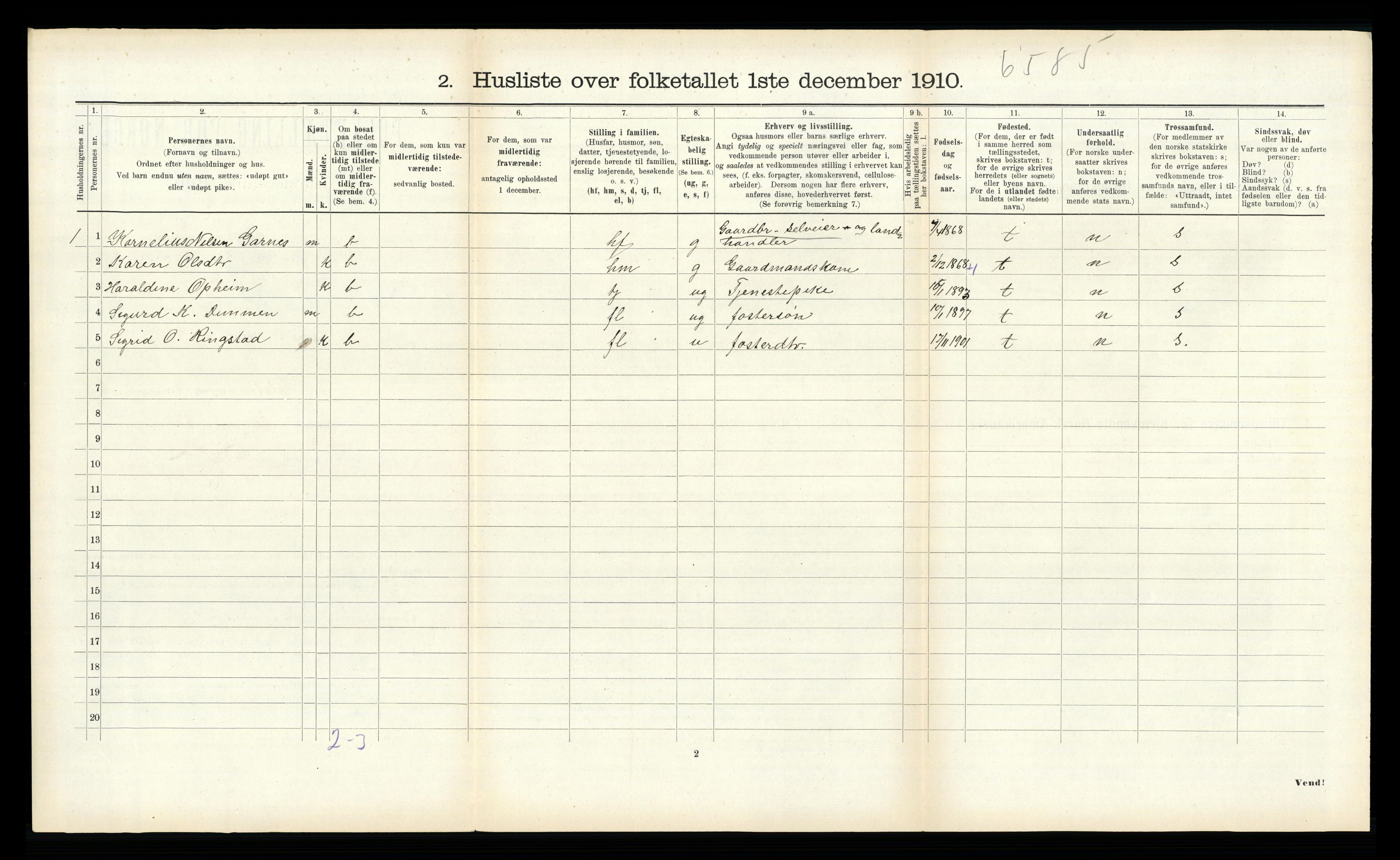 RA, 1910 census for Ulstein, 1910, p. 587