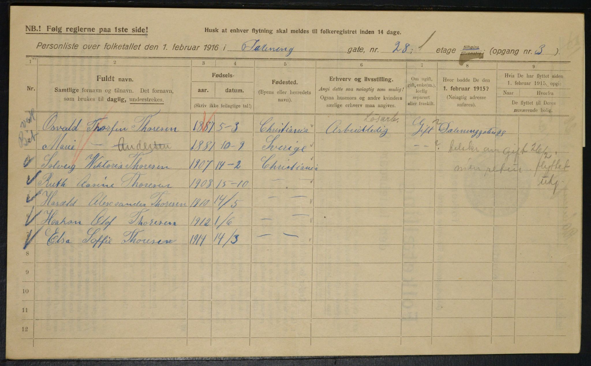 OBA, Municipal Census 1916 for Kristiania, 1916, p. 17703