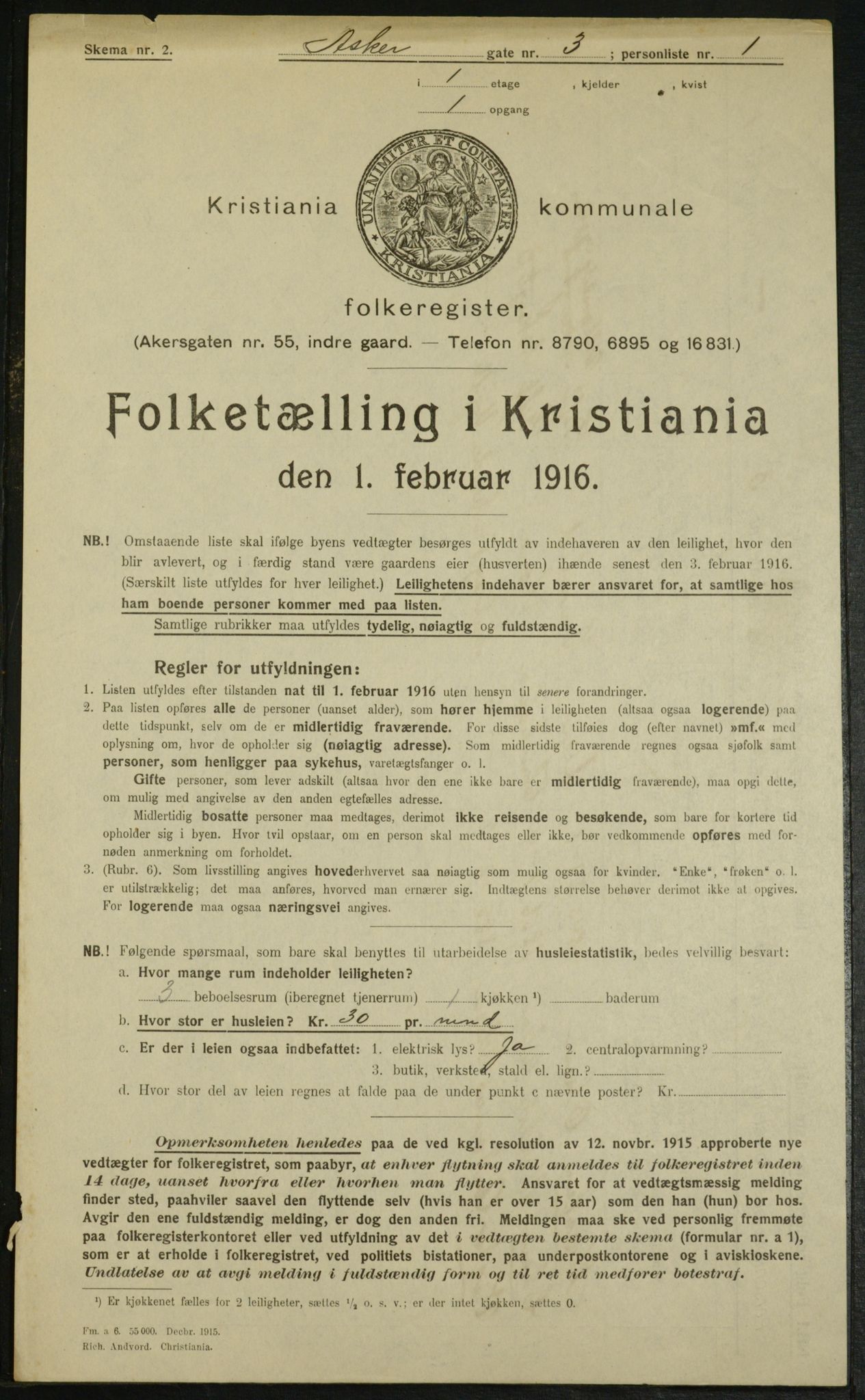 OBA, Municipal Census 1916 for Kristiania, 1916, p. 2630