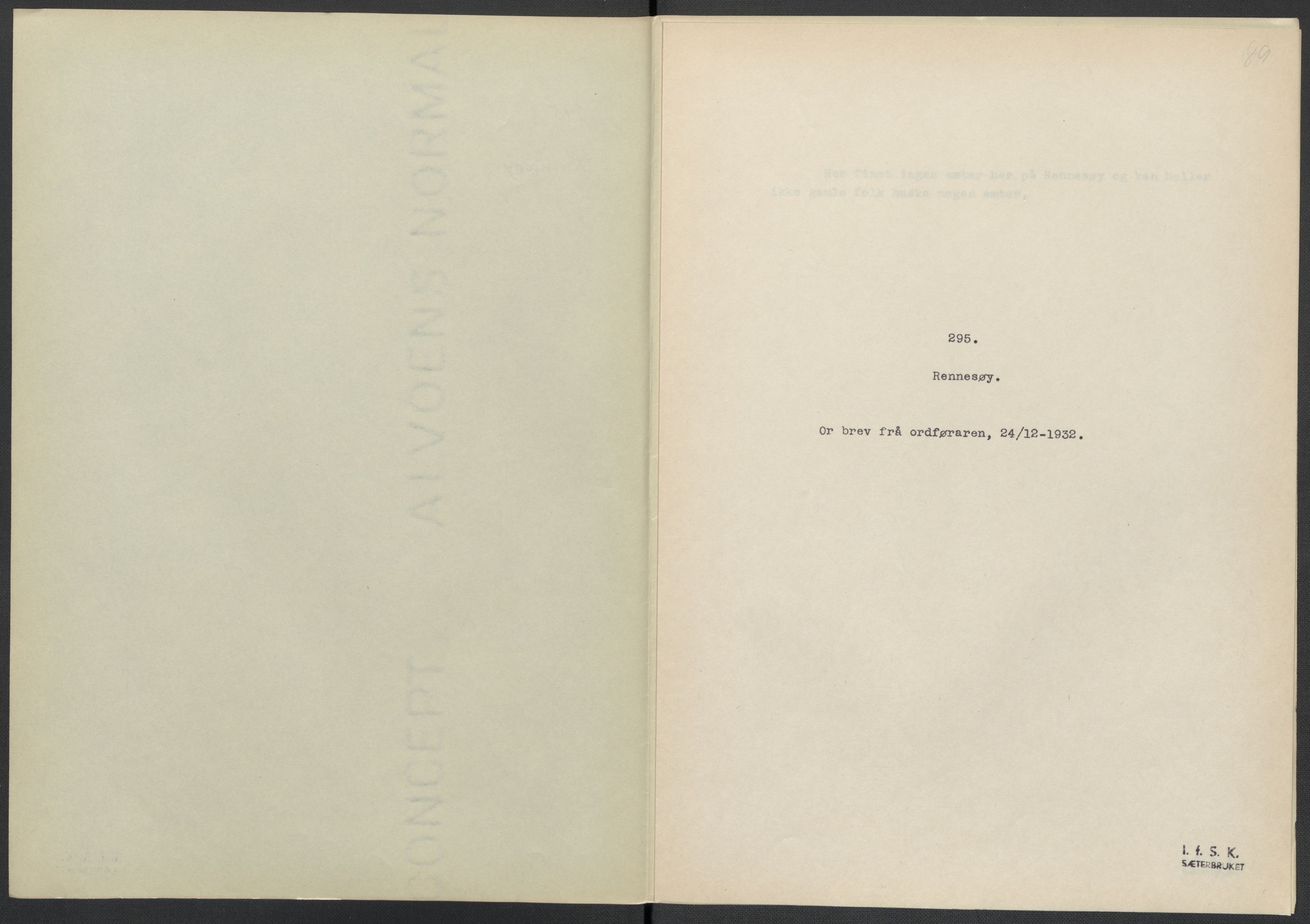 Instituttet for sammenlignende kulturforskning, AV/RA-PA-0424/F/Fc/L0009/0002: Eske B9: / Rogaland (perm XXIII), 1932-1938, p. 89