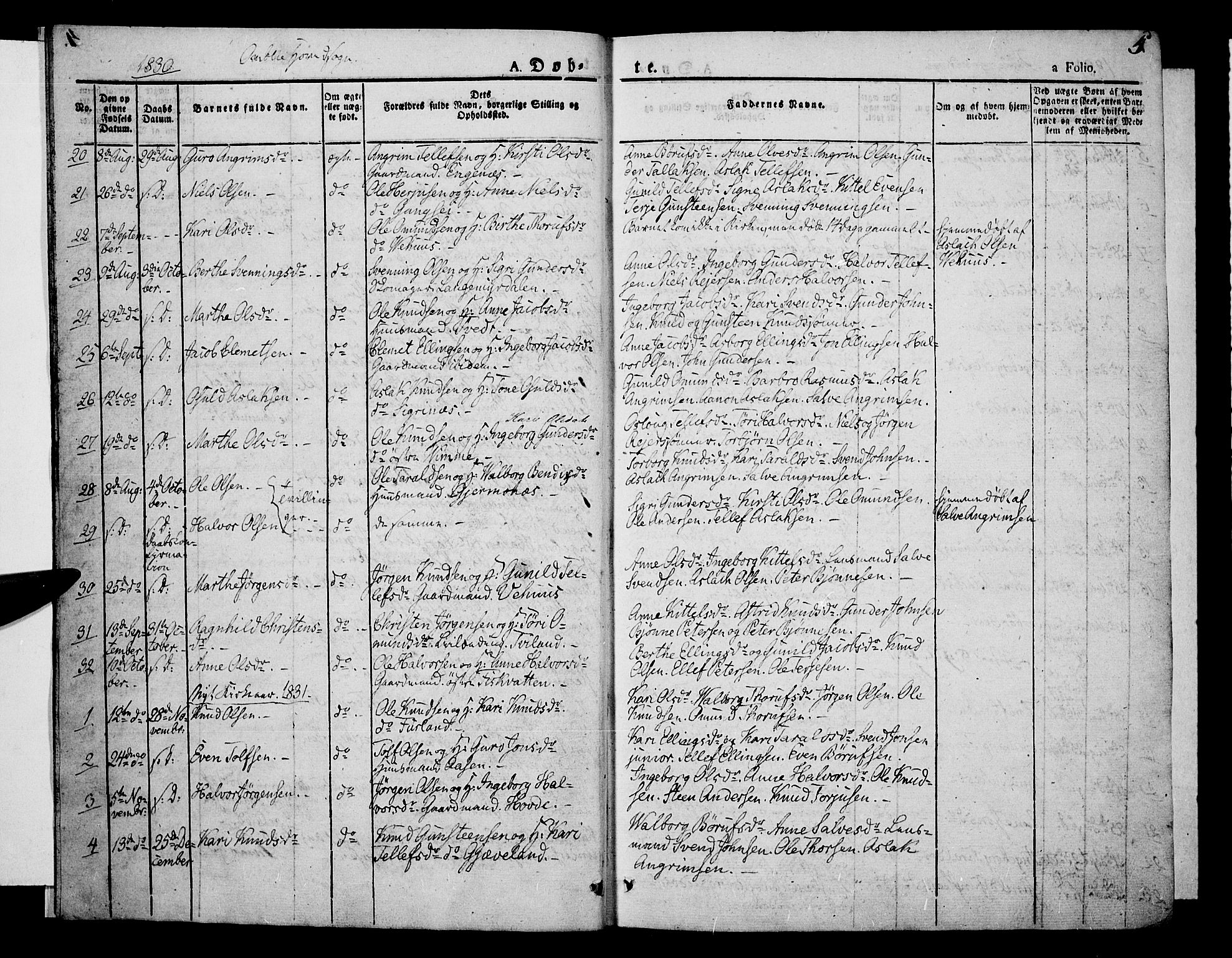 Åmli sokneprestkontor, SAK/1111-0050/F/Fa/Fac/L0007: Parish register (official) no. A 7 /1, 1829-1851, p. 5