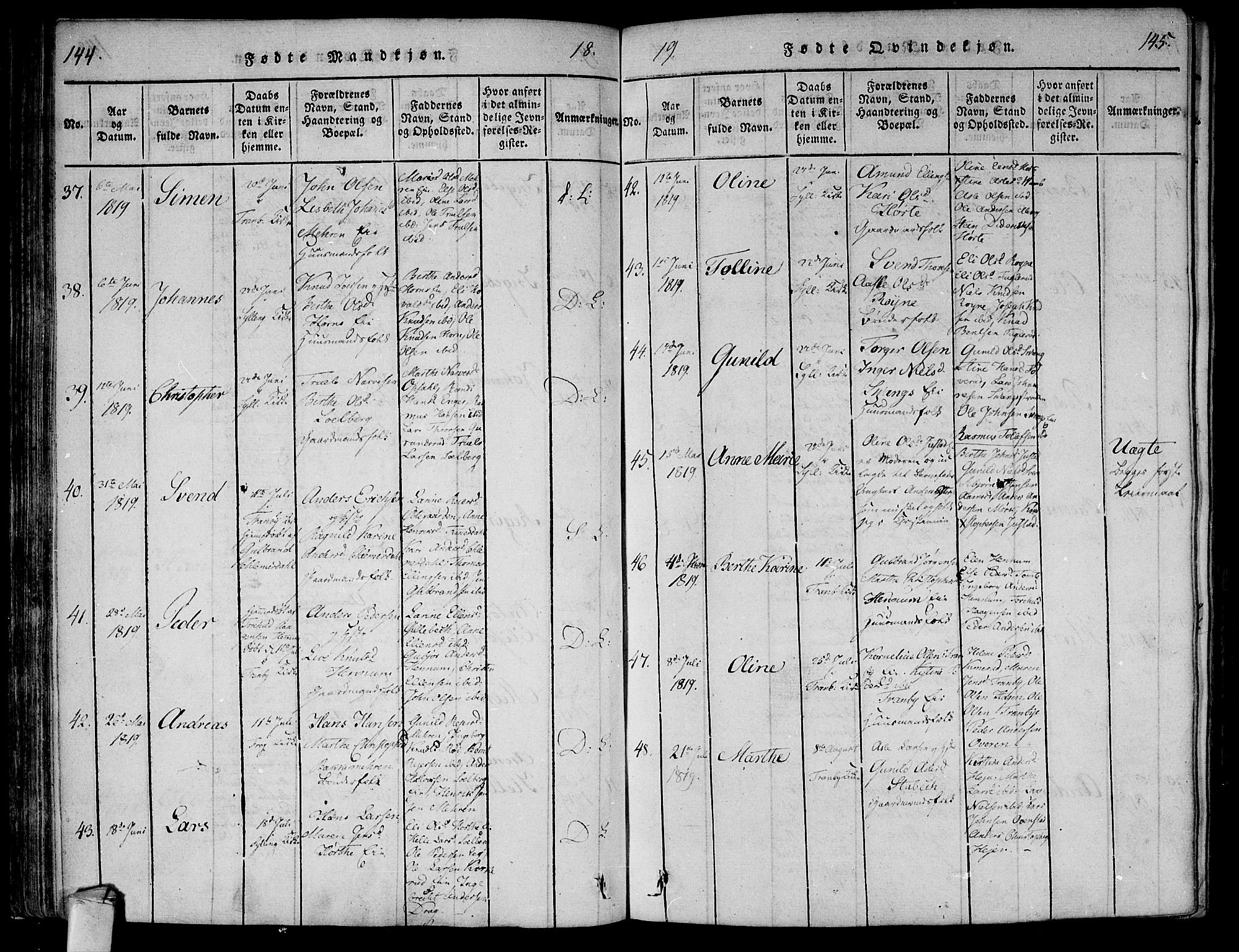 Lier kirkebøker, SAKO/A-230/F/Fa/L0008: Parish register (official) no. I 8, 1813-1825, p. 144-145