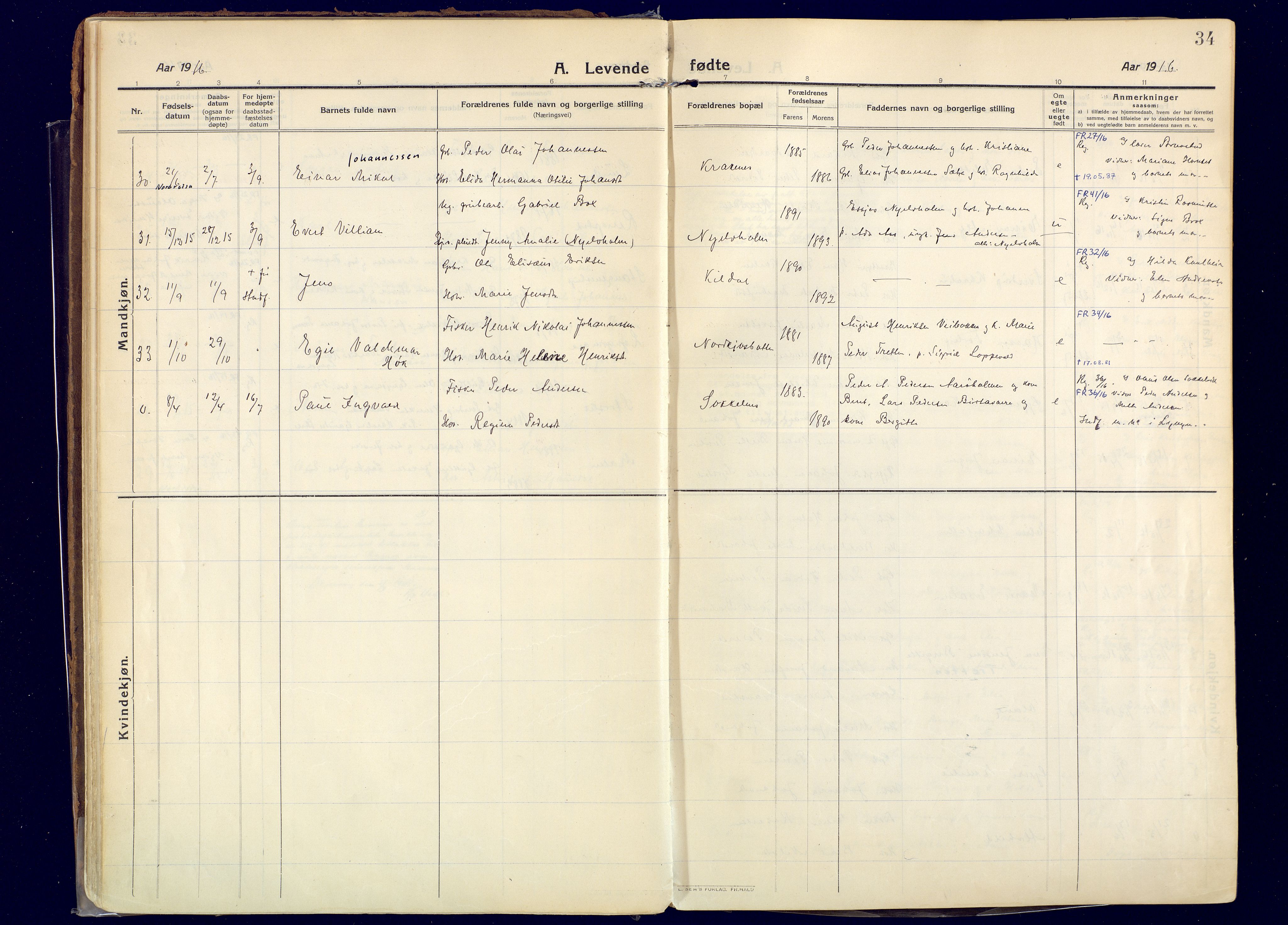 Skjervøy sokneprestkontor, AV/SATØ-S-1300/H/Ha/Haa: Parish register (official) no. 20, 1911-1931, p. 34