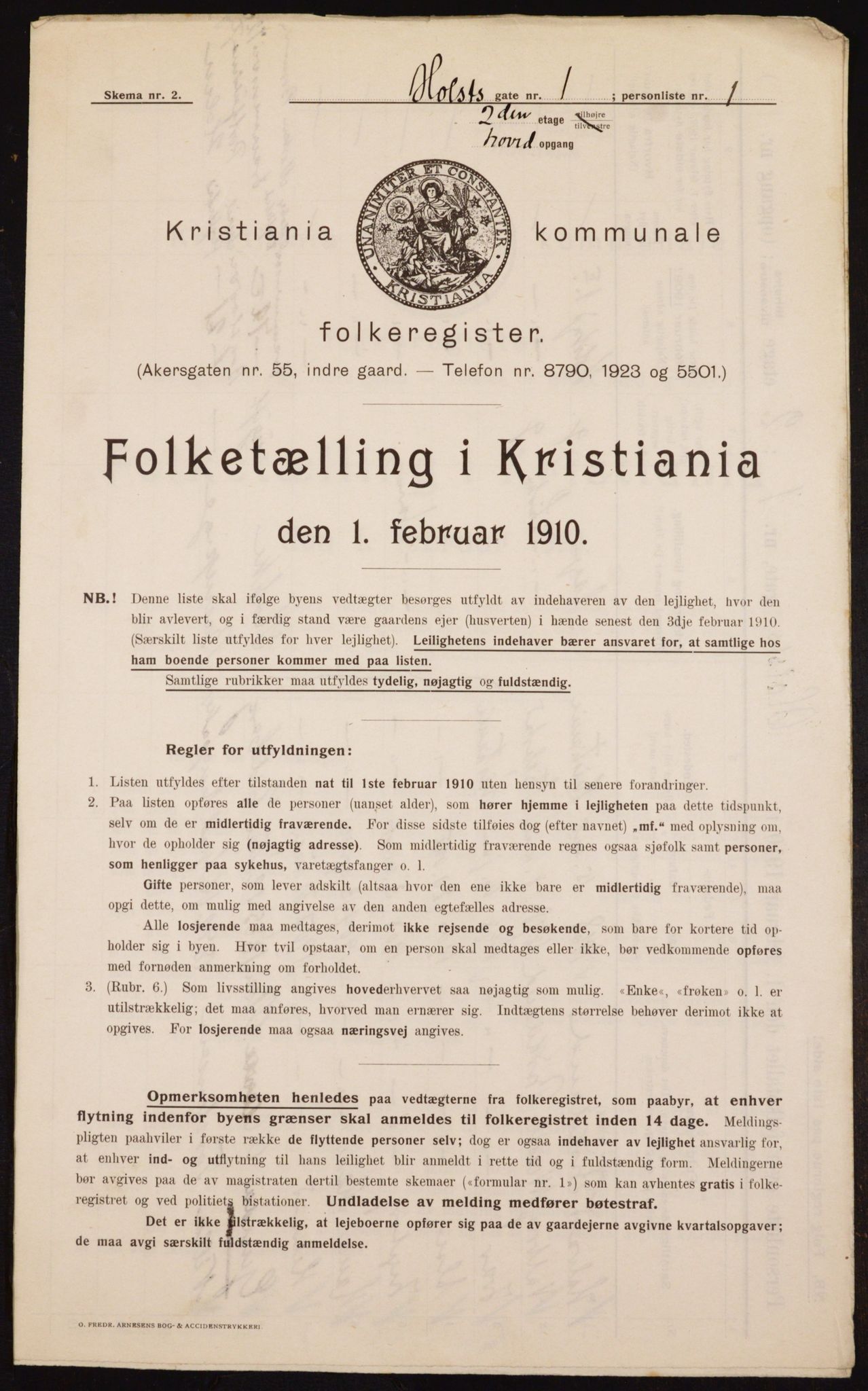 OBA, Municipal Census 1910 for Kristiania, 1910, p. 40107