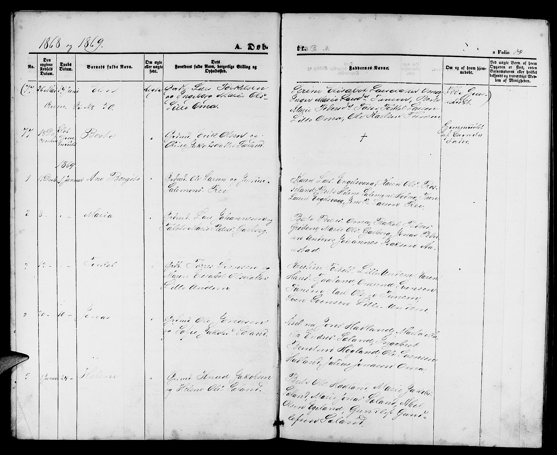 Lye sokneprestkontor, AV/SAST-A-101794/001/30BB/L0004: Parish register (copy) no. B 4, 1868-1878, p. 13