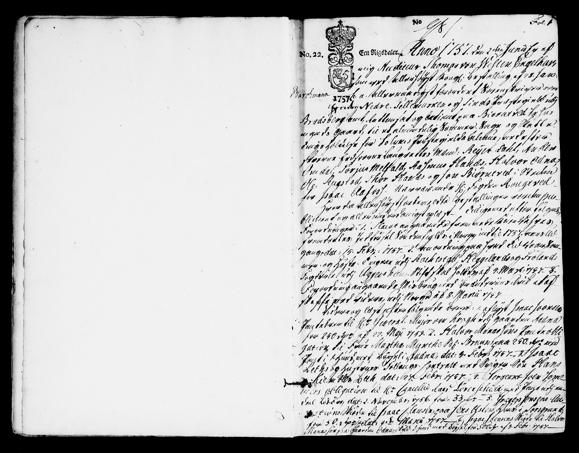 Nedre Telemark sorenskriveri, AV/SAKO-A-135/F/Fa/L0020: Tingbok, 1757-1760, p. 1