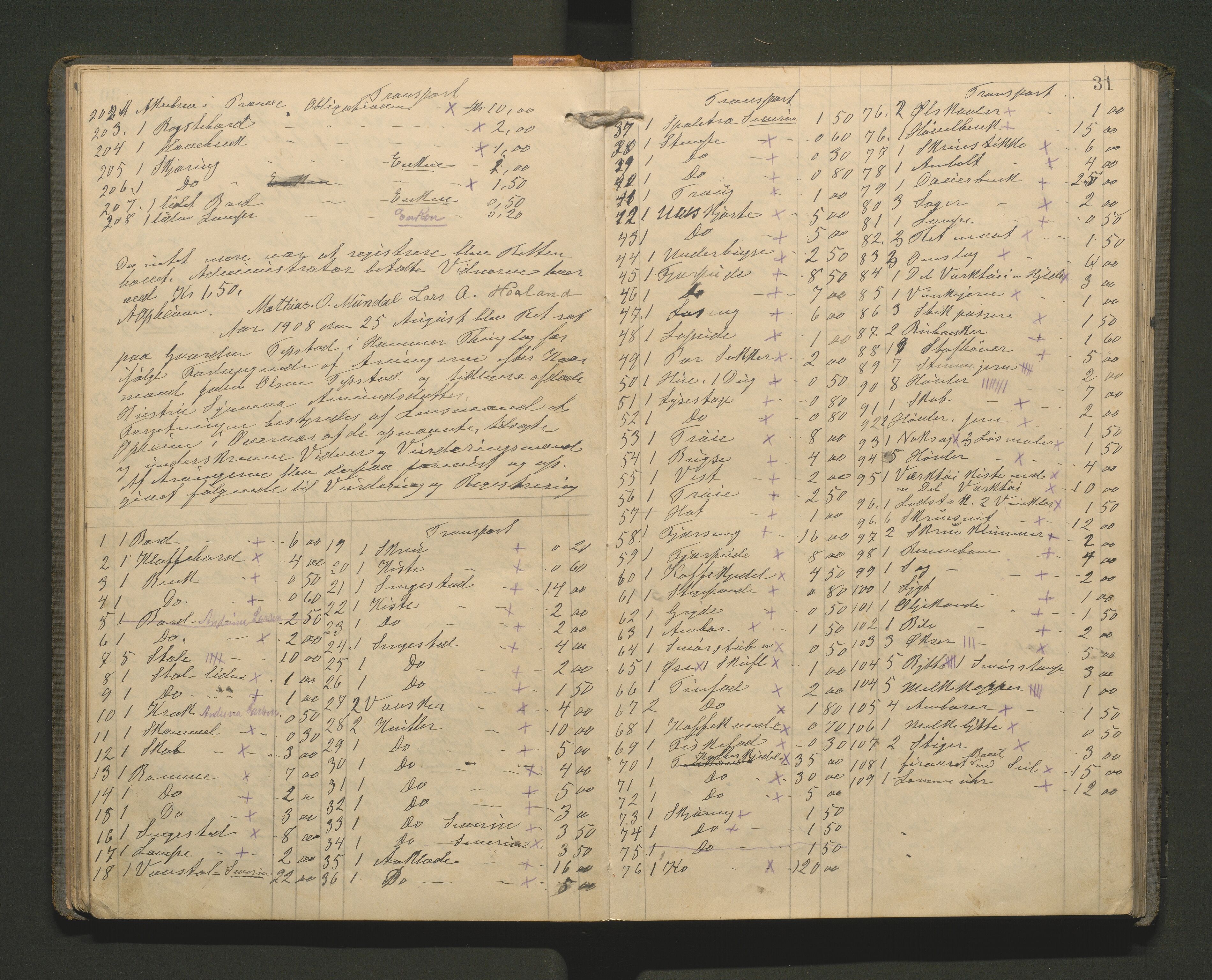 Lensmannen i Hamre, SAB/A-32601/0006/L0003: Registreringsprotokoll, 1904-1917, p. 30b-31a