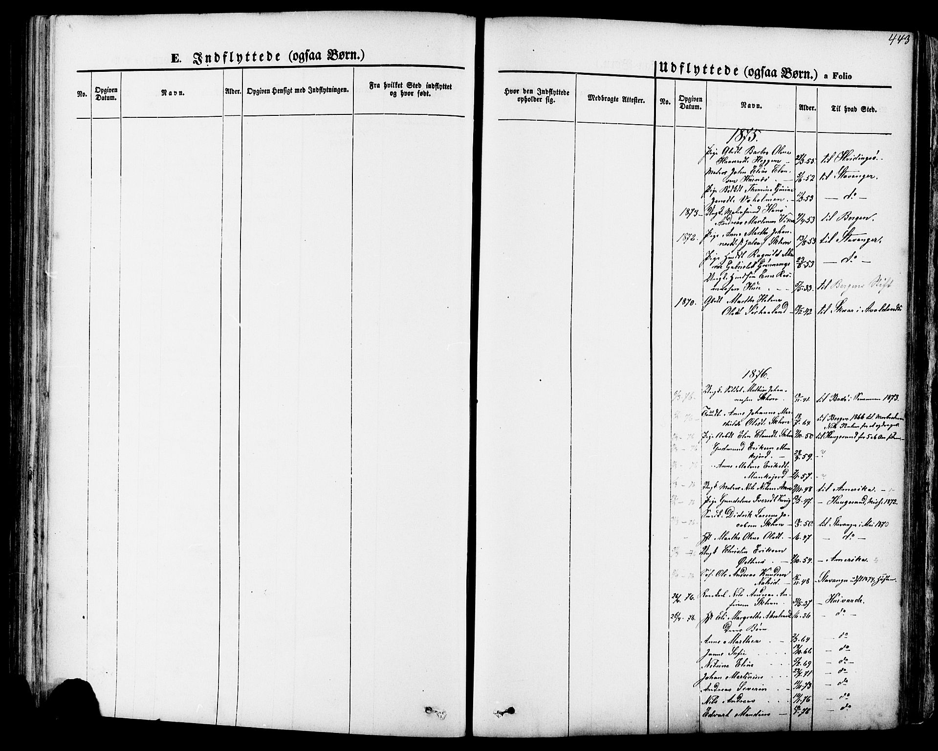 Skudenes sokneprestkontor, SAST/A -101849/H/Ha/Haa/L0006: Parish register (official) no. A 4, 1864-1881, p. 443