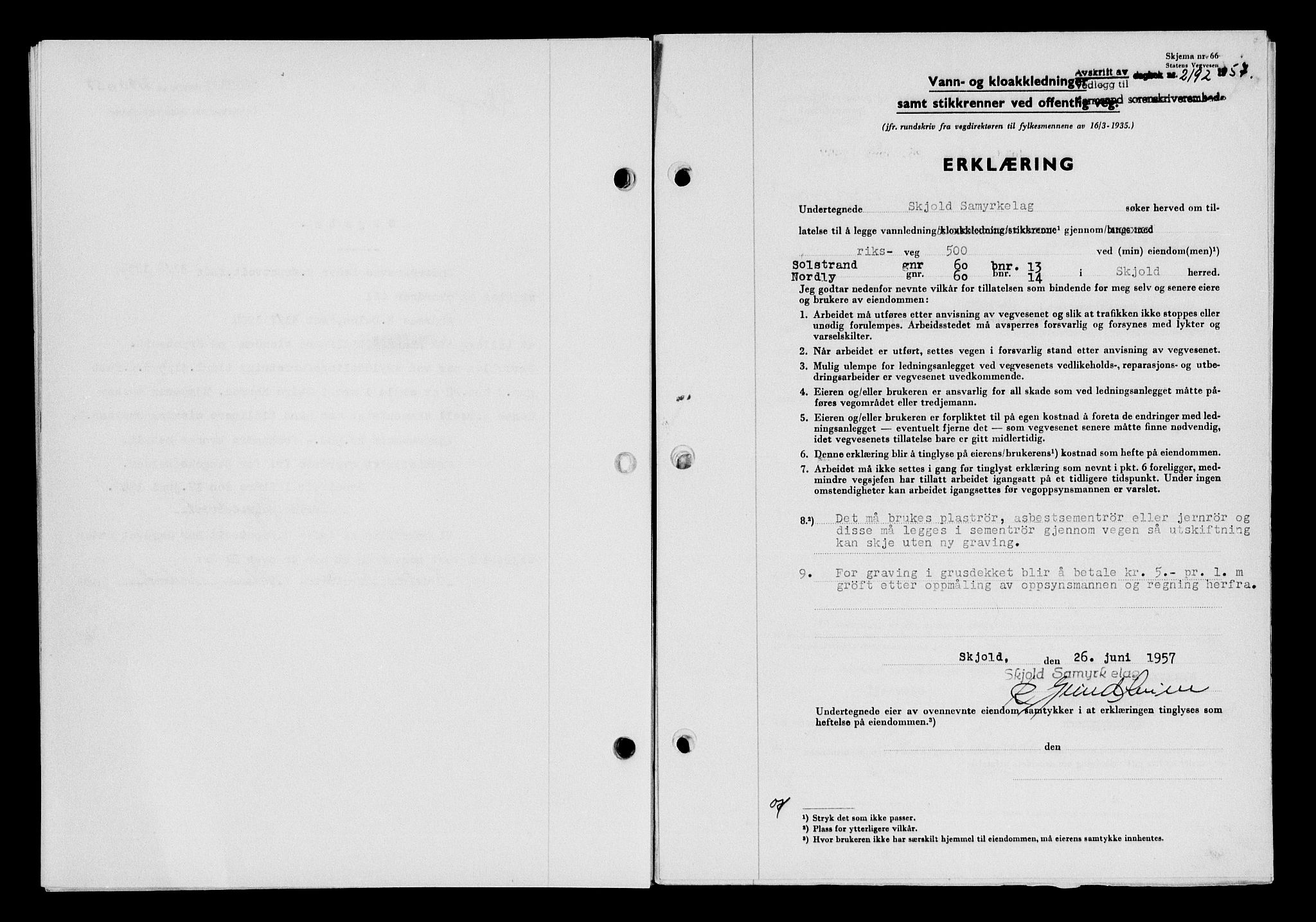 Karmsund sorenskriveri, SAST/A-100311/01/II/IIB/L0125: Mortgage book no. 105A, 1957-1957, Diary no: : 2192/1957
