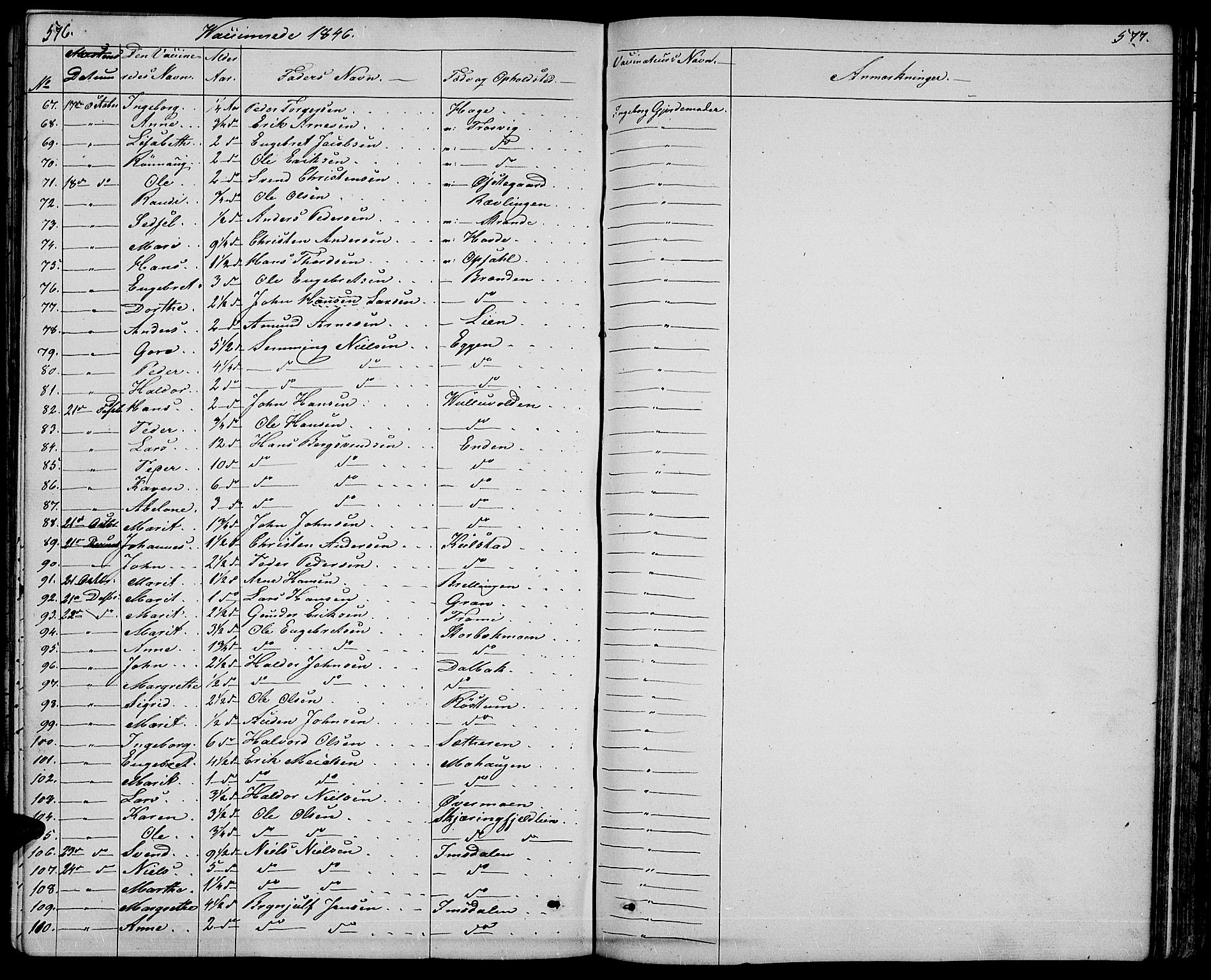 Ringebu prestekontor, SAH/PREST-082/H/Ha/Hab/L0002: Parish register (copy) no. 2, 1839-1853, p. 576-577