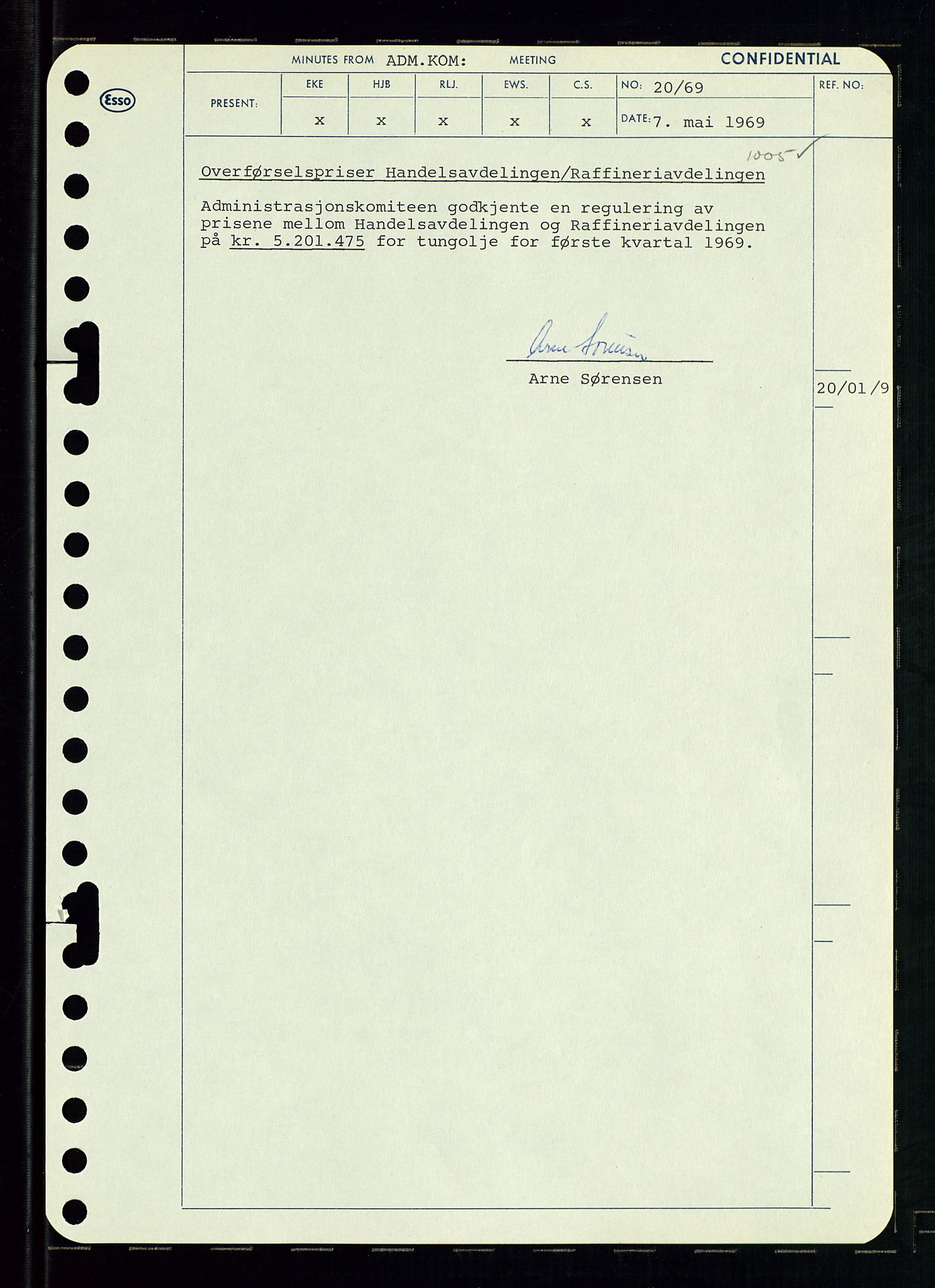 Pa 0982 - Esso Norge A/S, SAST/A-100448/A/Aa/L0003/0001: Den administrerende direksjon Board minutes (styrereferater) og Bedriftforsamlingsprotokoll / Den administrerende direksjon Board minutes (styrereferater), 1969, p. 77