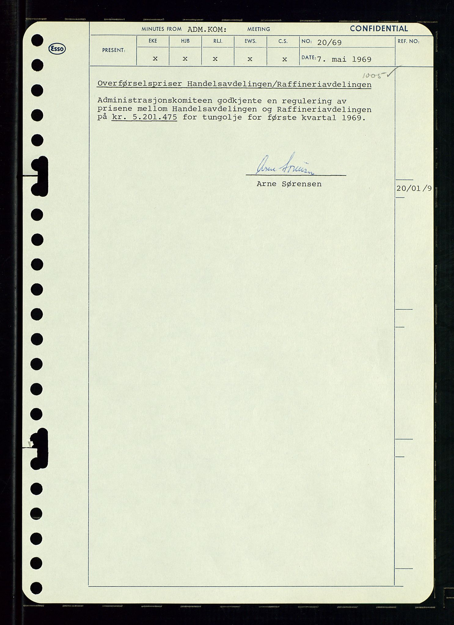 Pa 0982 - Esso Norge A/S, AV/SAST-A-100448/A/Aa/L0003/0001: Den administrerende direksjon Board minutes (styrereferater) og Bedriftforsamlingsprotokoll / Den administrerende direksjon Board minutes (styrereferater), 1969, p. 77