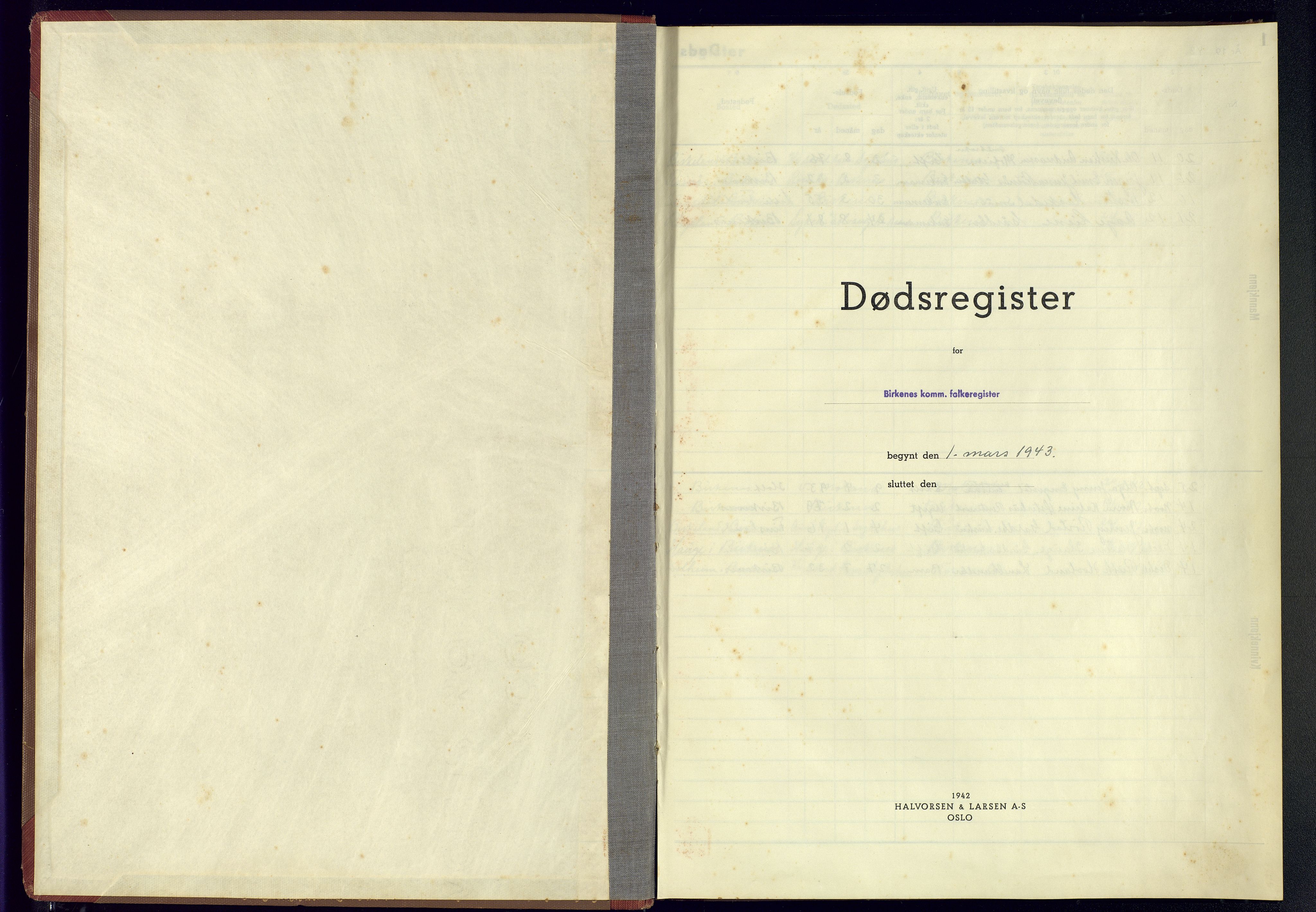 Birkenes sokneprestkontor, AV/SAK-1111-0004/J/Jb/L0003: II.6.3 - Dødsfallsregister, 1943-1955