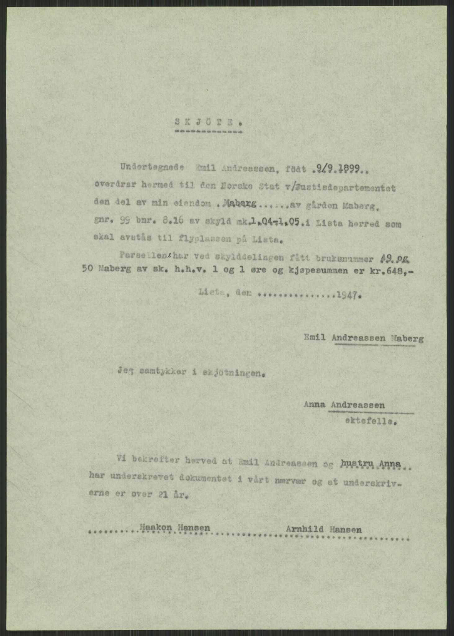 Forsvarsdepartementet, 10. kontor / Oppgjørskontoret, AV/RA-RAFA-1225/D/Db/L0182: Lista oppgjørskontor, 1942-1950, p. 77