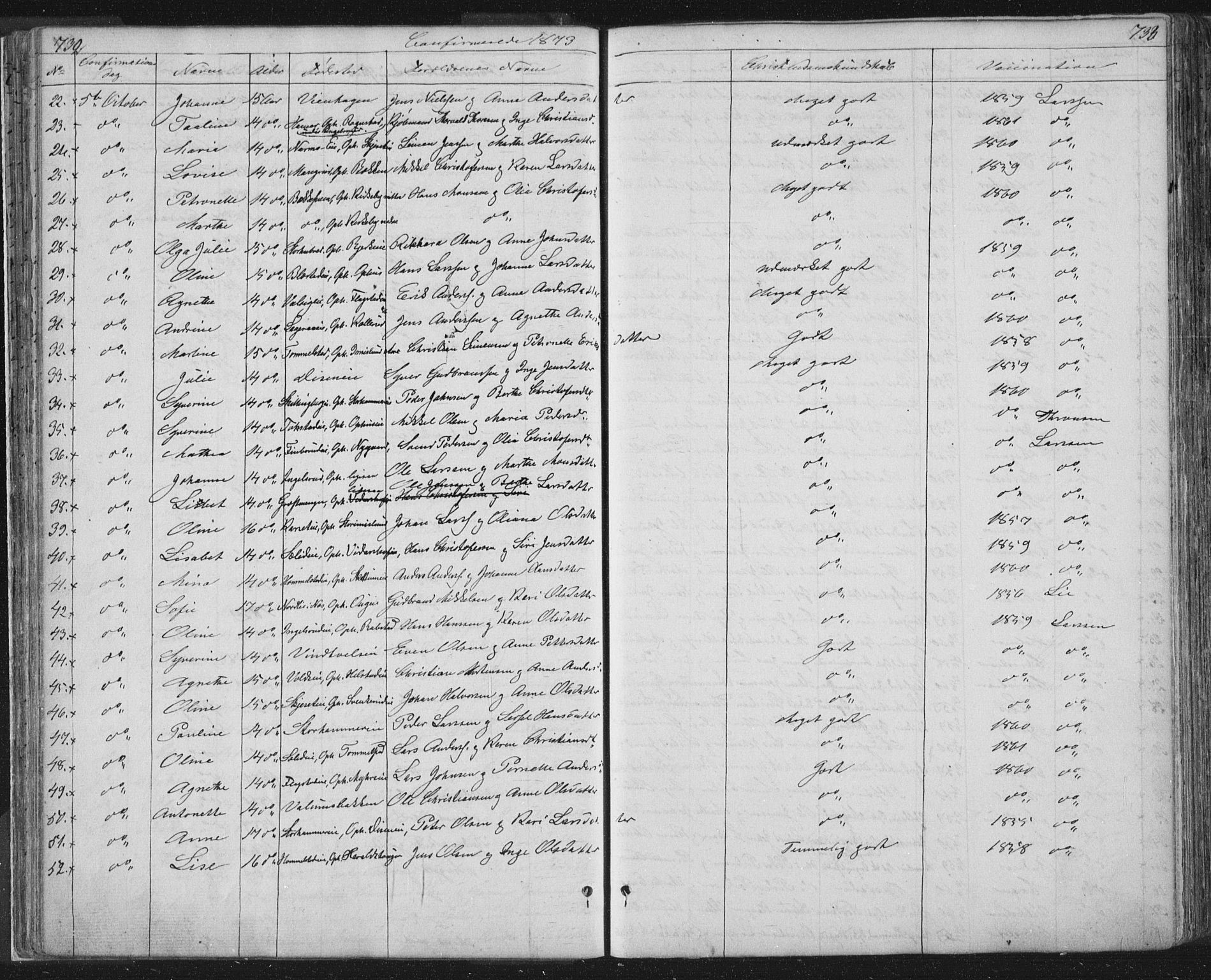 Vang prestekontor, Hedmark, SAH/PREST-008/H/Ha/Hab/L0010B: Parish register (copy) no. 10b, 1854-1896, p. 732-733