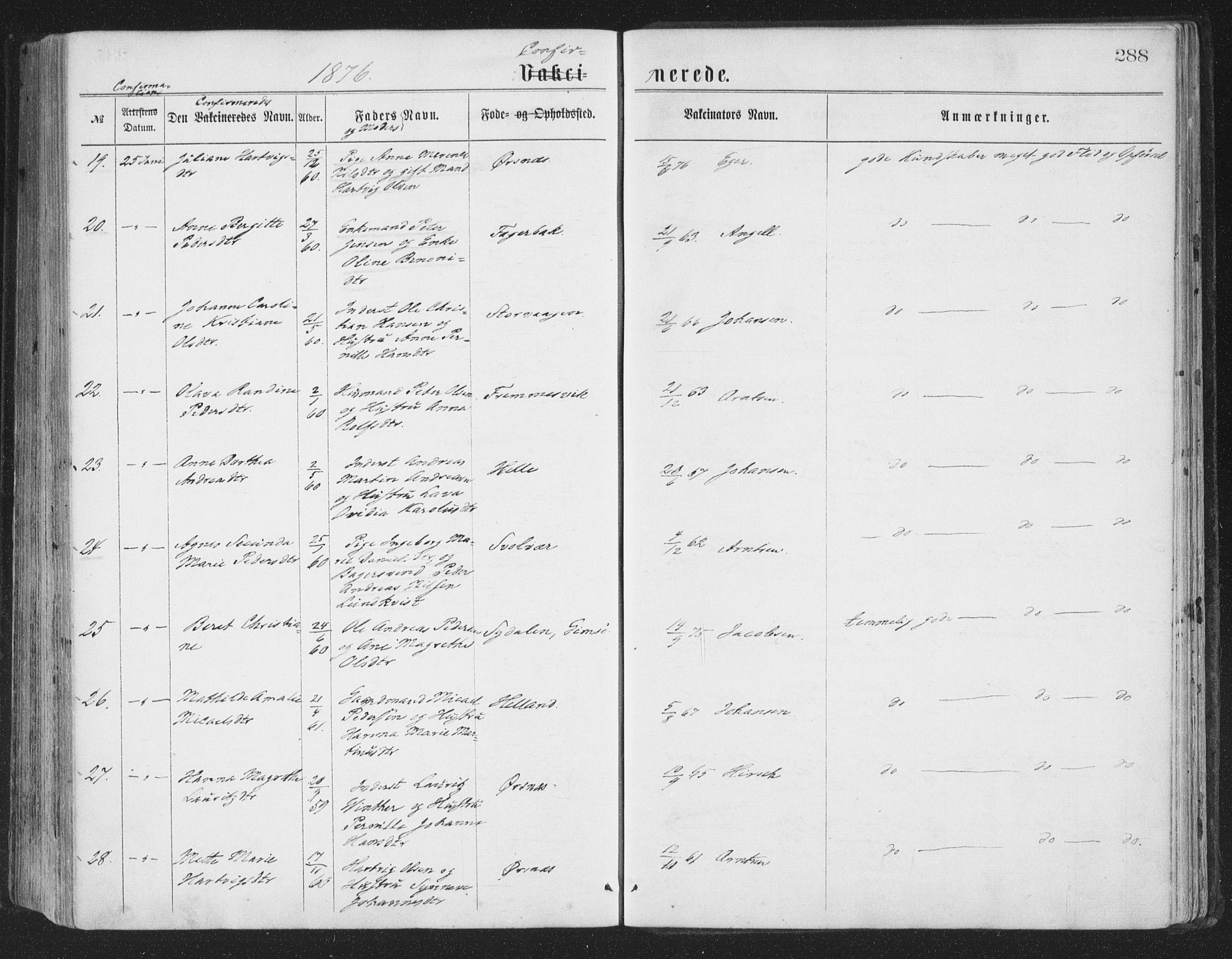 Ministerialprotokoller, klokkerbøker og fødselsregistre - Nordland, AV/SAT-A-1459/874/L1057: Parish register (official) no. 874A01, 1866-1877, p. 288