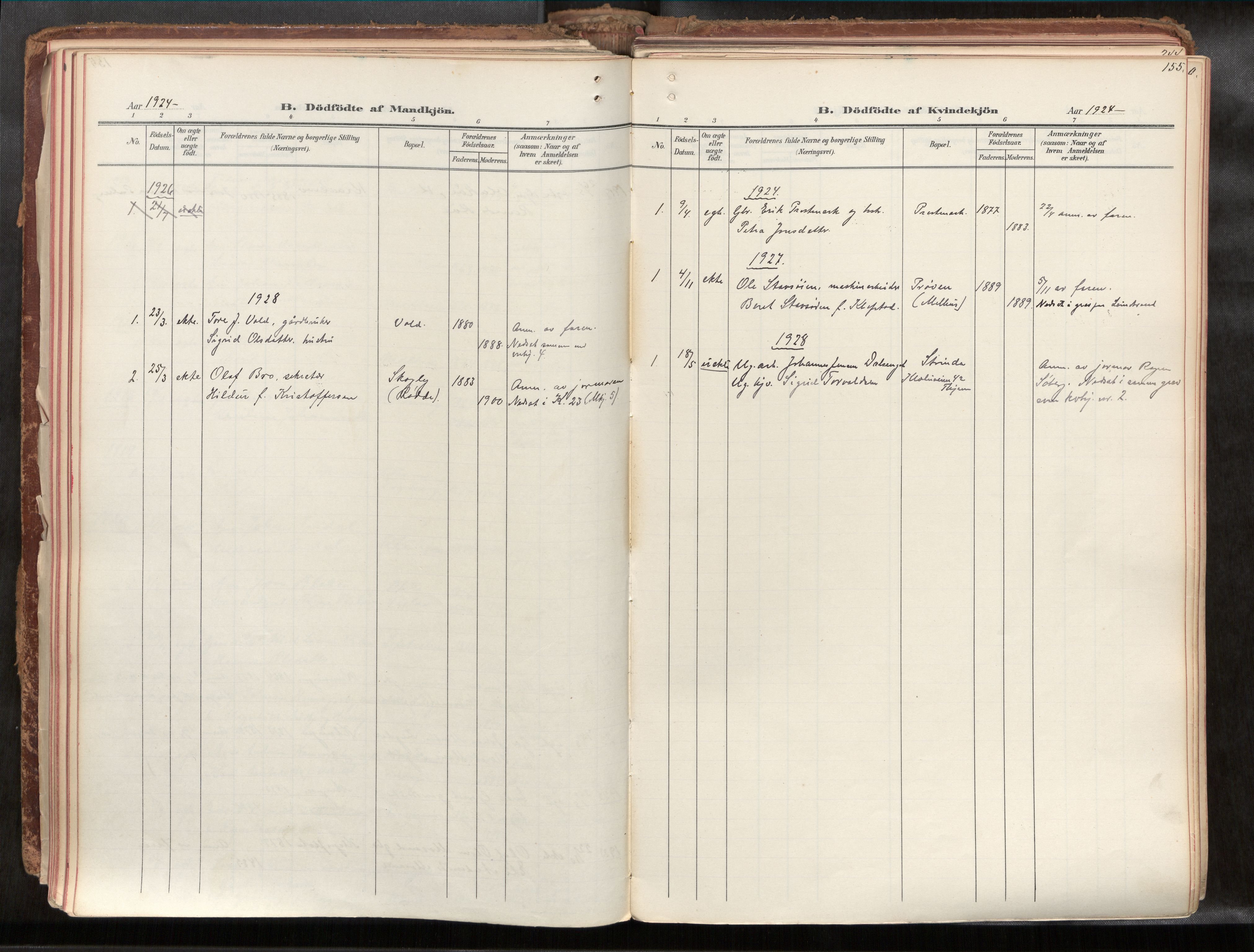 Ministerialprotokoller, klokkerbøker og fødselsregistre - Sør-Trøndelag, SAT/A-1456/691/L1085b: Parish register (official) no. 691A18, 1908-1930, p. 155