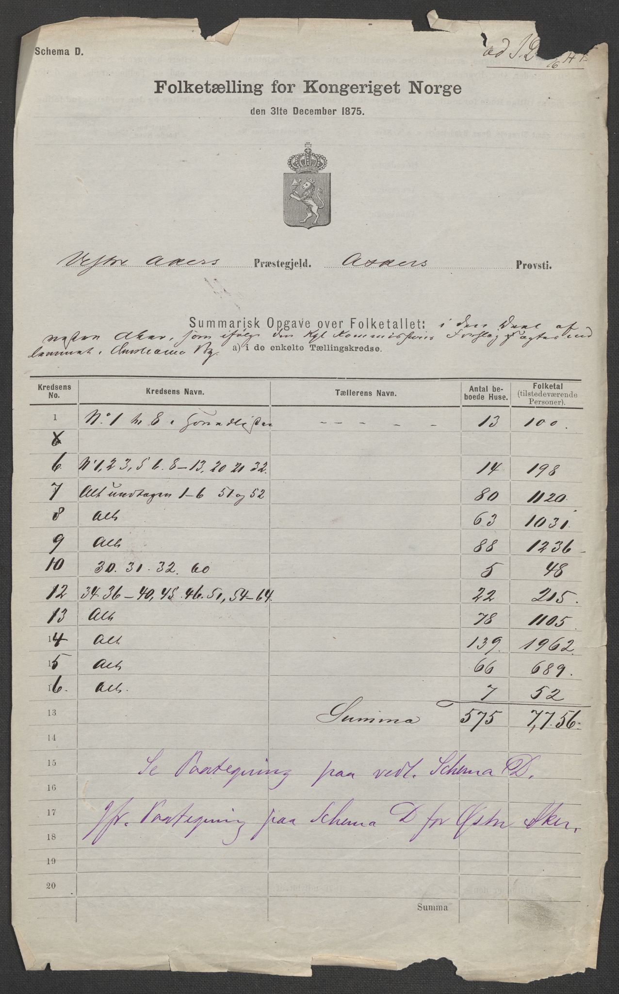 RA, 1875 census for 0218aP Vestre Aker, 1875, p. 37