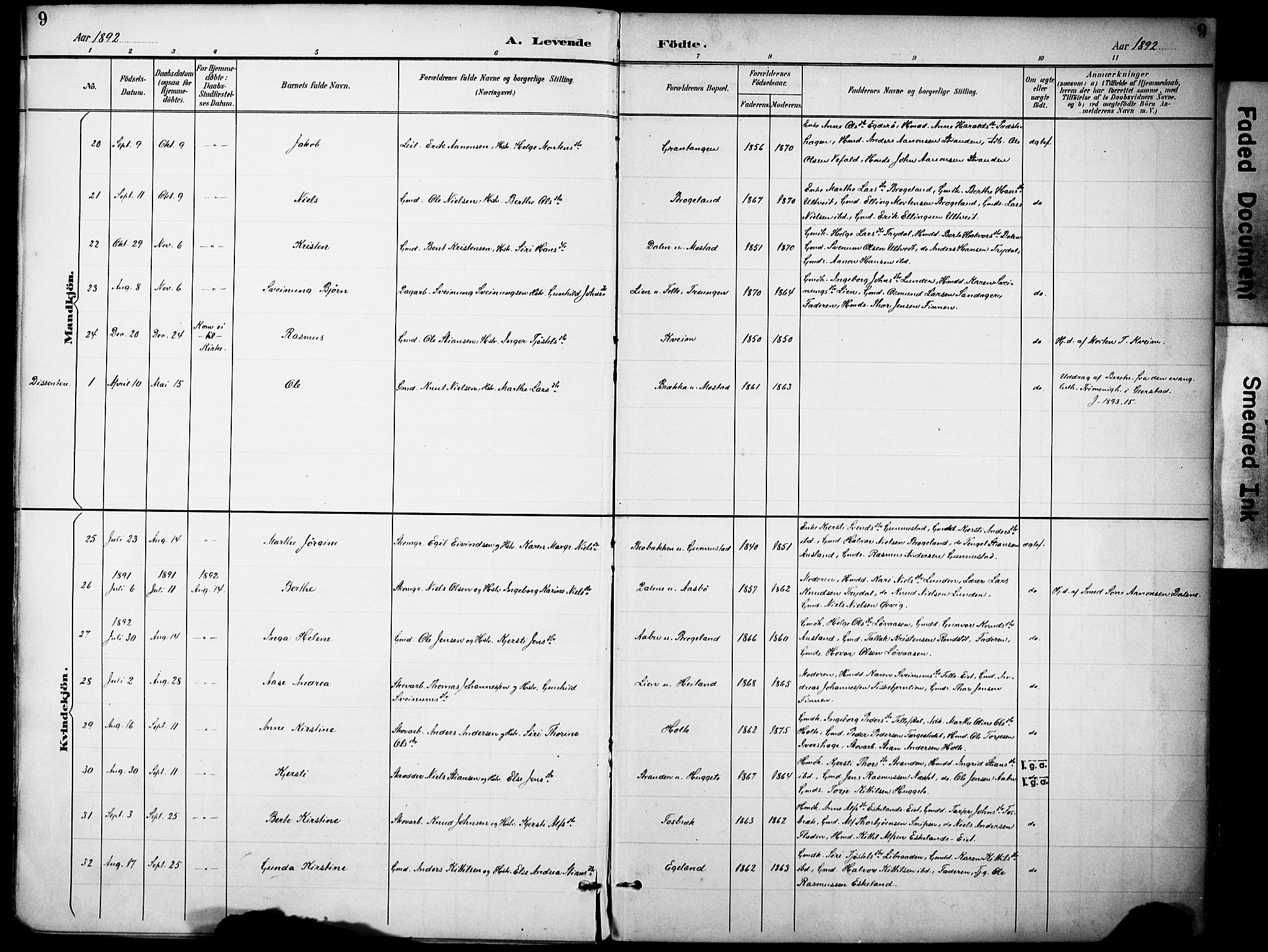 Gjerstad sokneprestkontor, SAK/1111-0014/F/Fa/Faa/L0010: Parish register (official) no. A 10, 1891-1902, p. 9