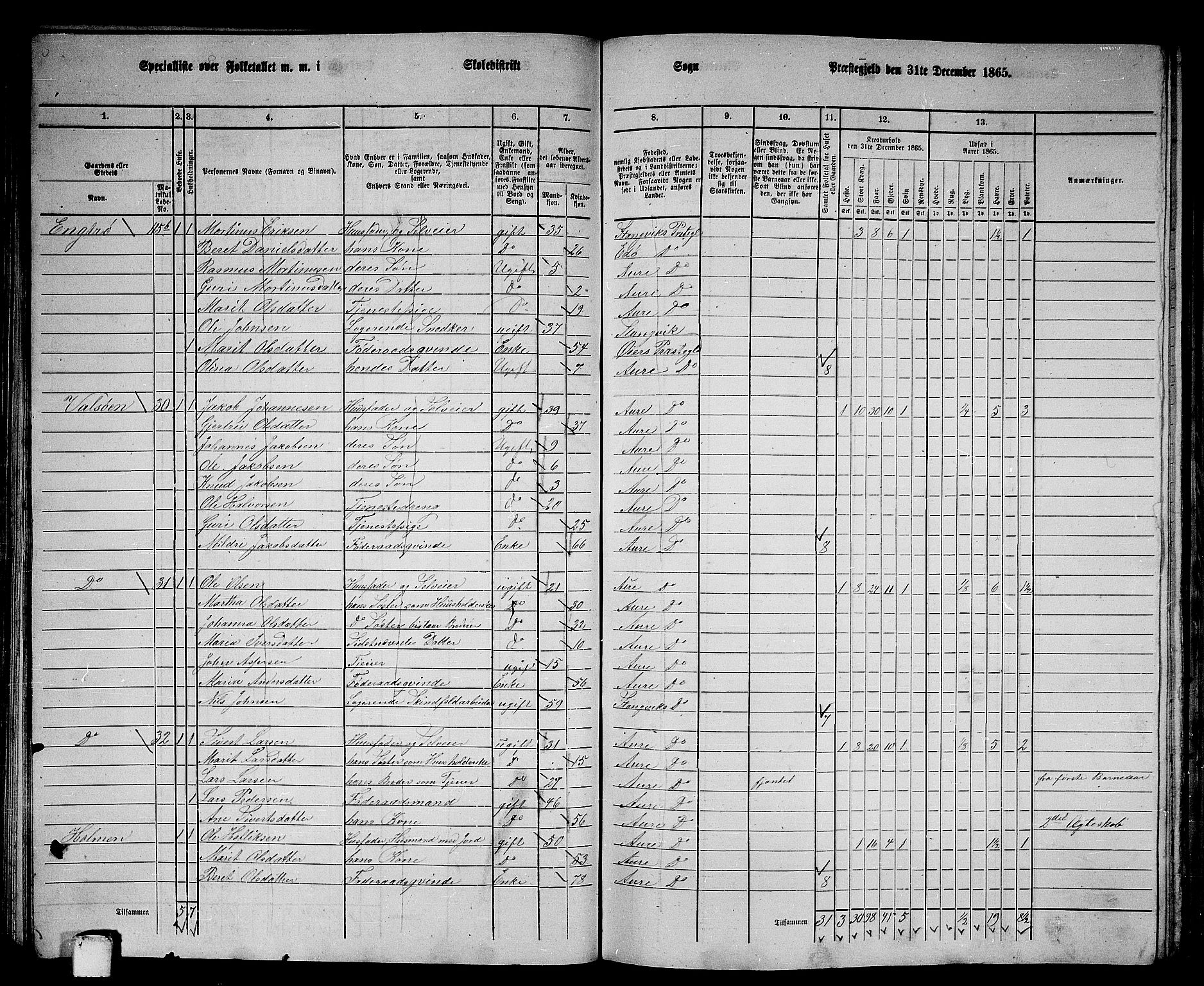 RA, 1865 census for Aure, 1865, p. 62