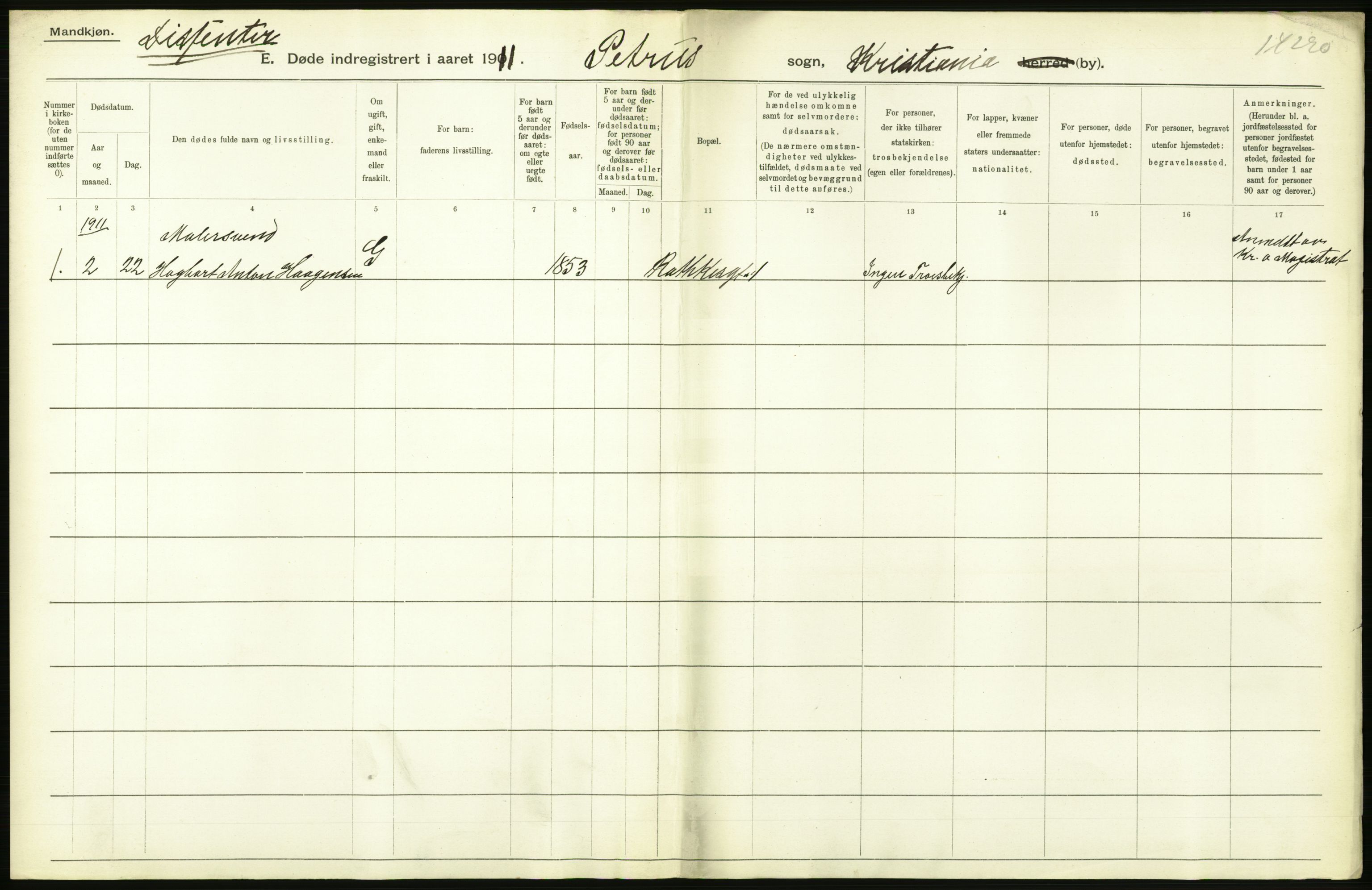 Statistisk sentralbyrå, Sosiodemografiske emner, Befolkning, AV/RA-S-2228/D/Df/Dfb/Dfba/L0009: Kristiania: Døde menn, 1911, p. 322