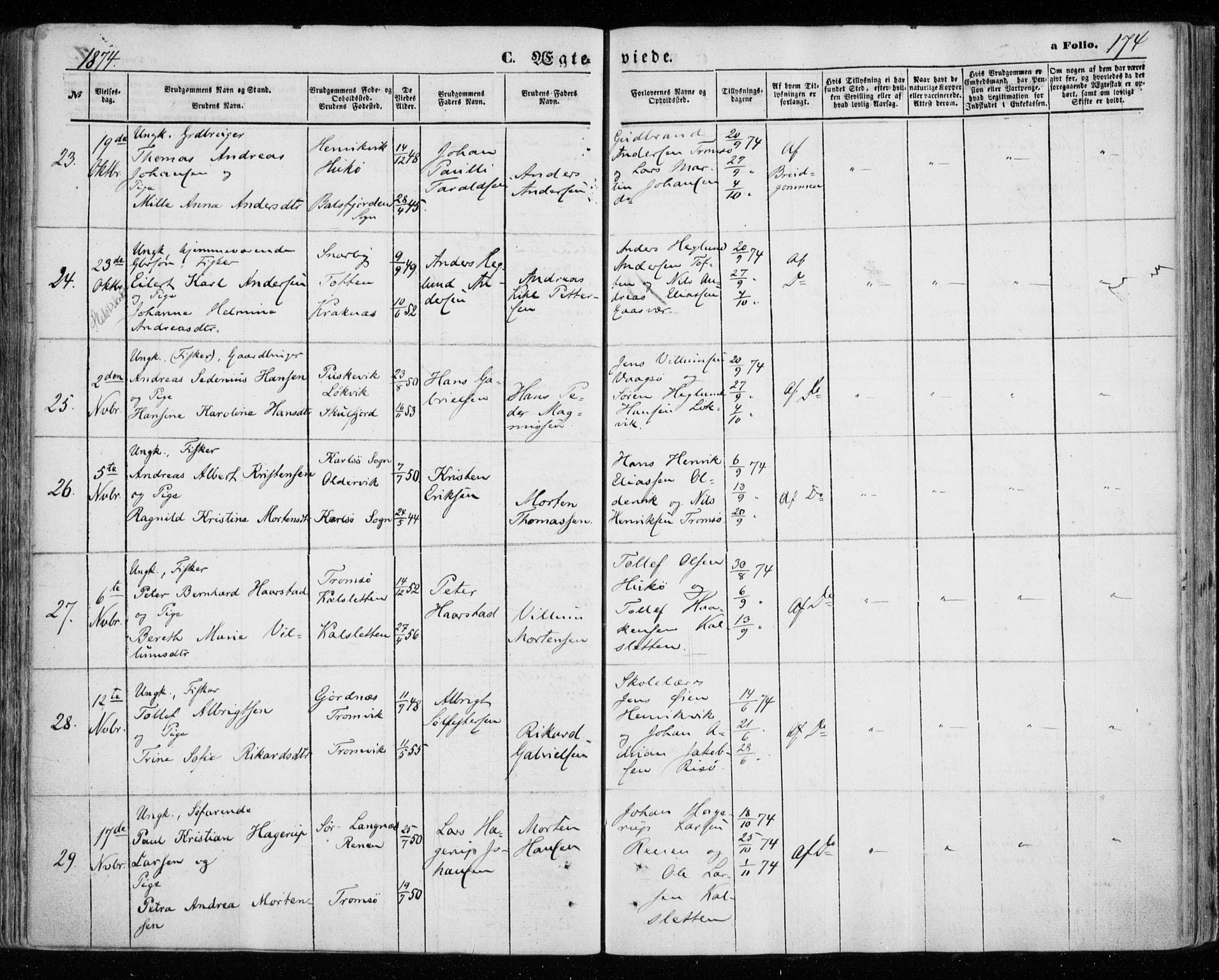 Tromsøysund sokneprestkontor, SATØ/S-1304/G/Ga/L0002kirke: Parish register (official) no. 2, 1867-1875, p. 174