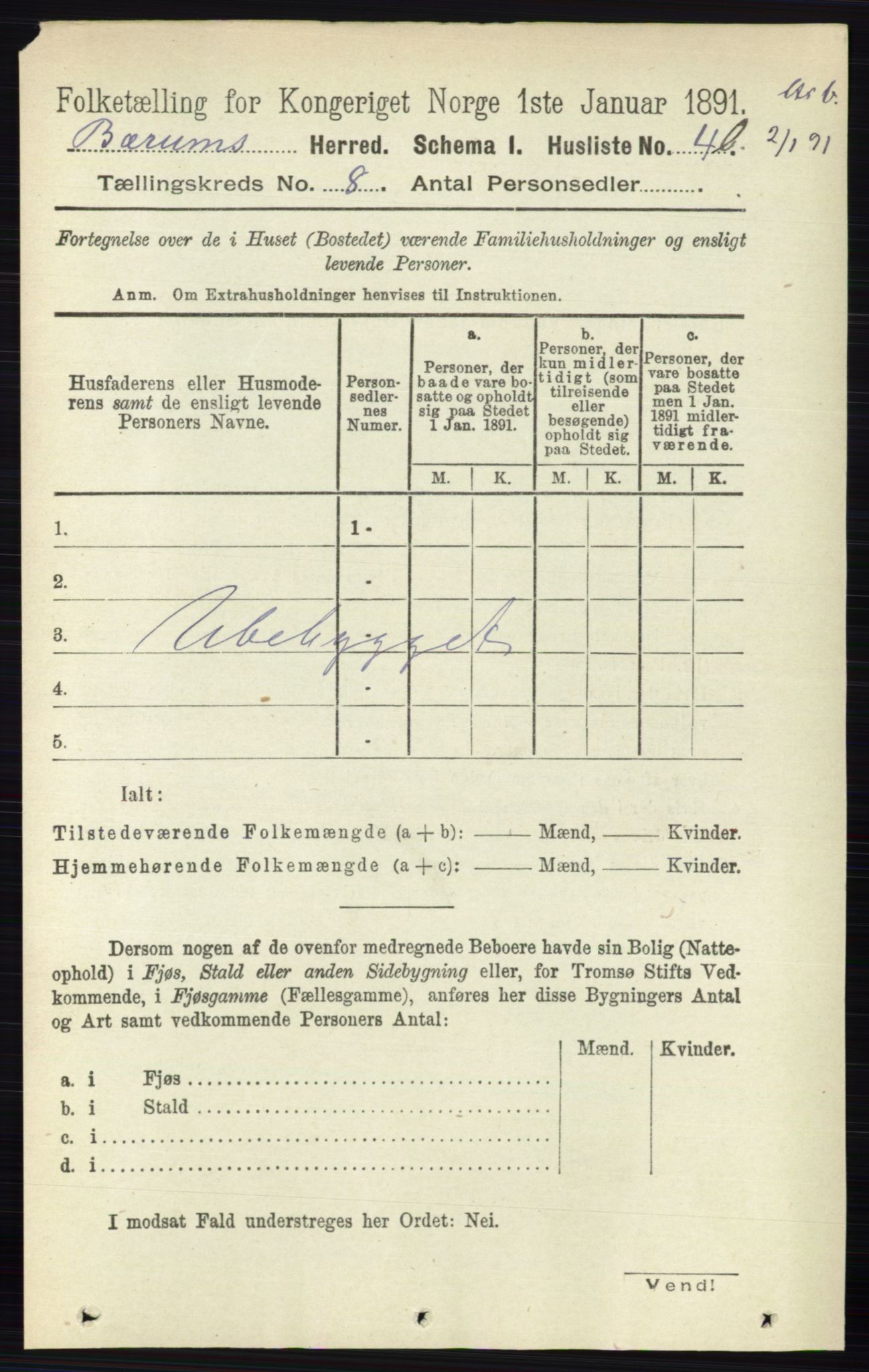 RA, 1891 census for 0219 Bærum, 1891, p. 4444