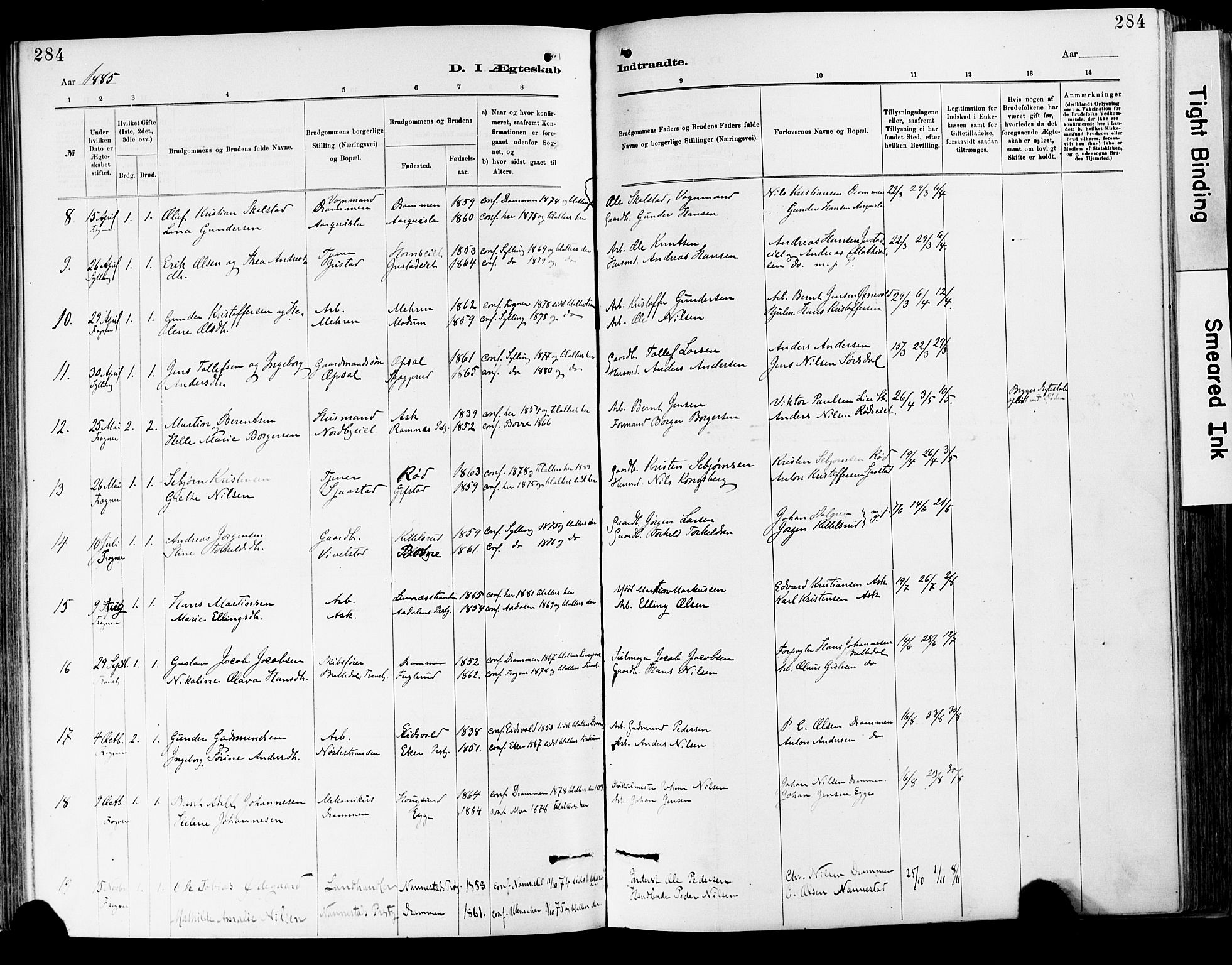 Lier kirkebøker, AV/SAKO-A-230/F/Fa/L0015: Parish register (official) no. I 15, 1883-1894, p. 284