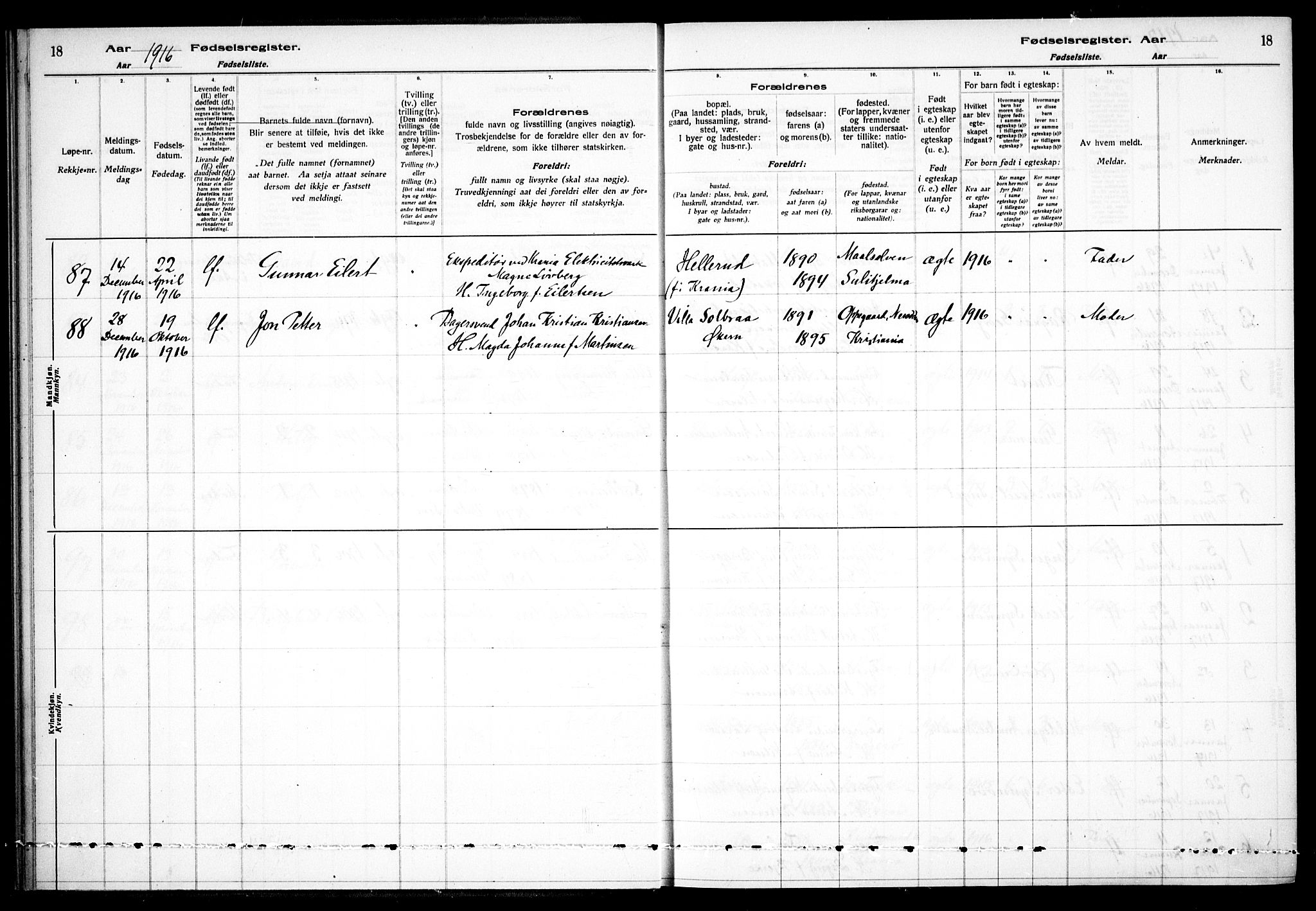 Østre Aker prestekontor Kirkebøker, SAO/A-10840/J/Ja/L0001: Birth register no. I 1, 1916-1923, p. 18