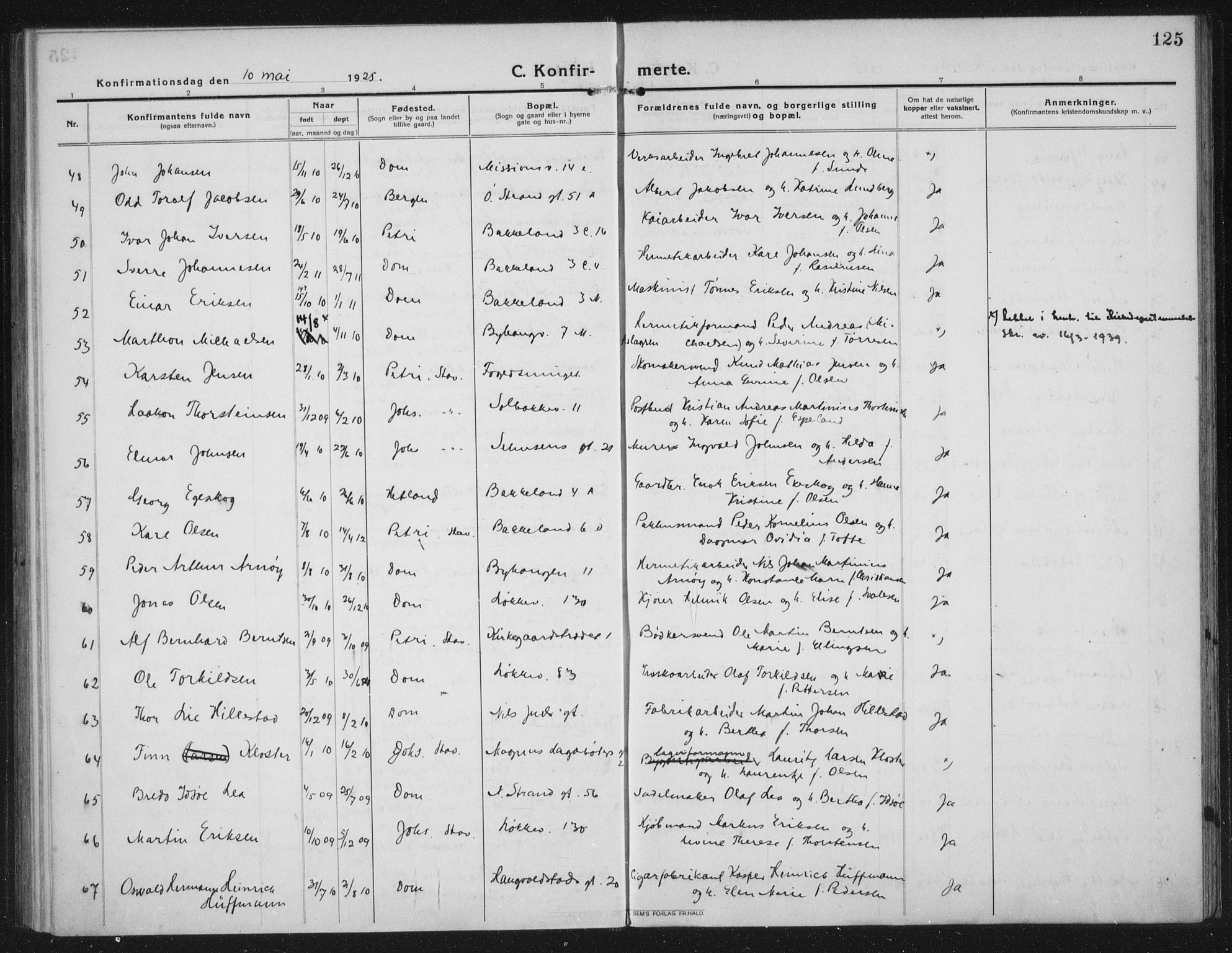 Domkirken sokneprestkontor, AV/SAST-A-101812/002/A/L0019: Parish register (official) no. A 35, 1916-1932, p. 125